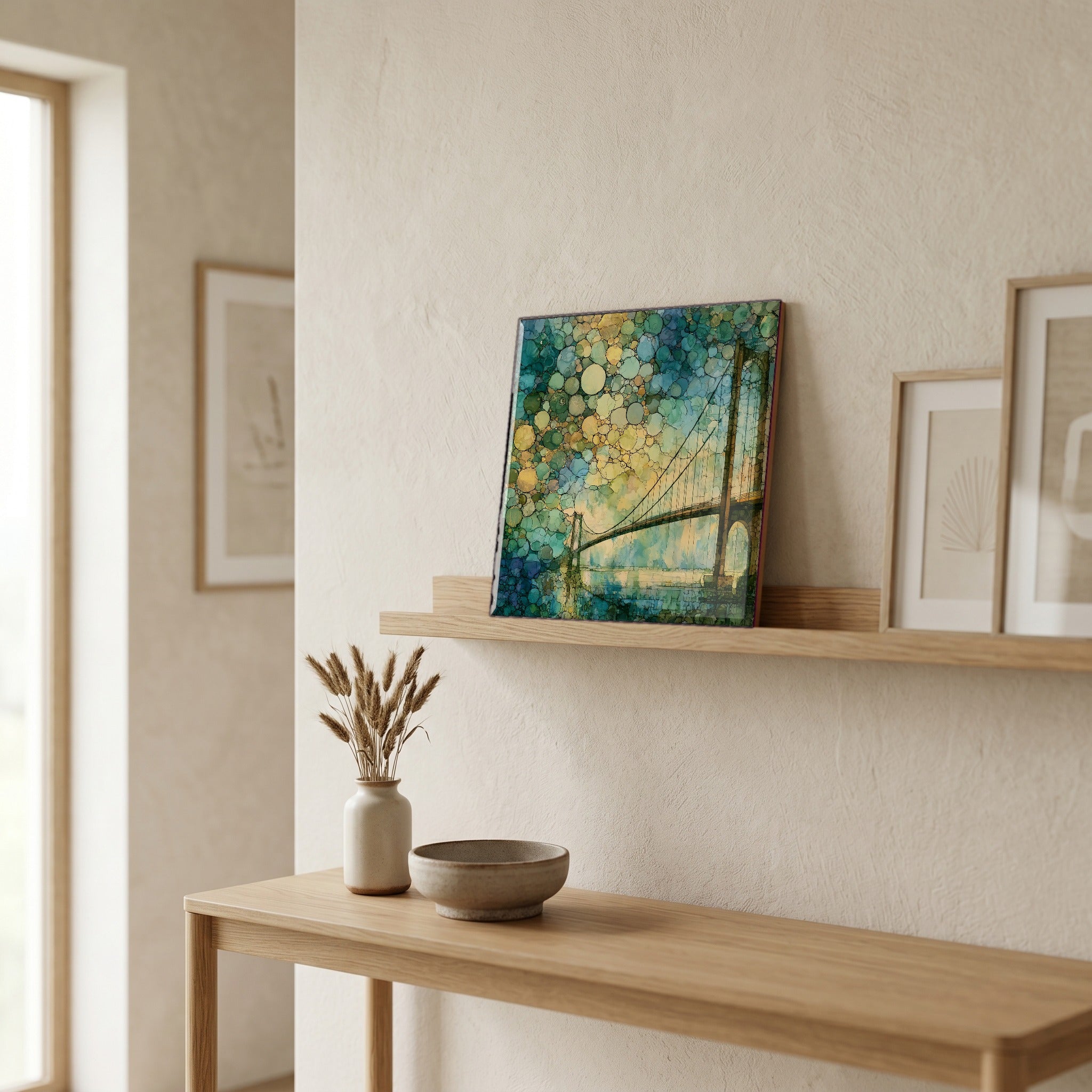 In the entryway, first thing you see.
