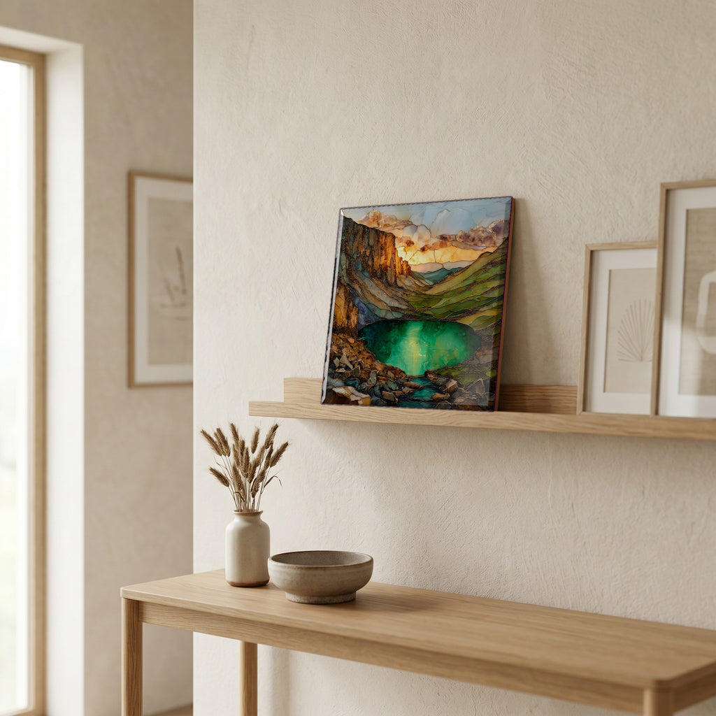 On a picture ledge, where the light comes in.
