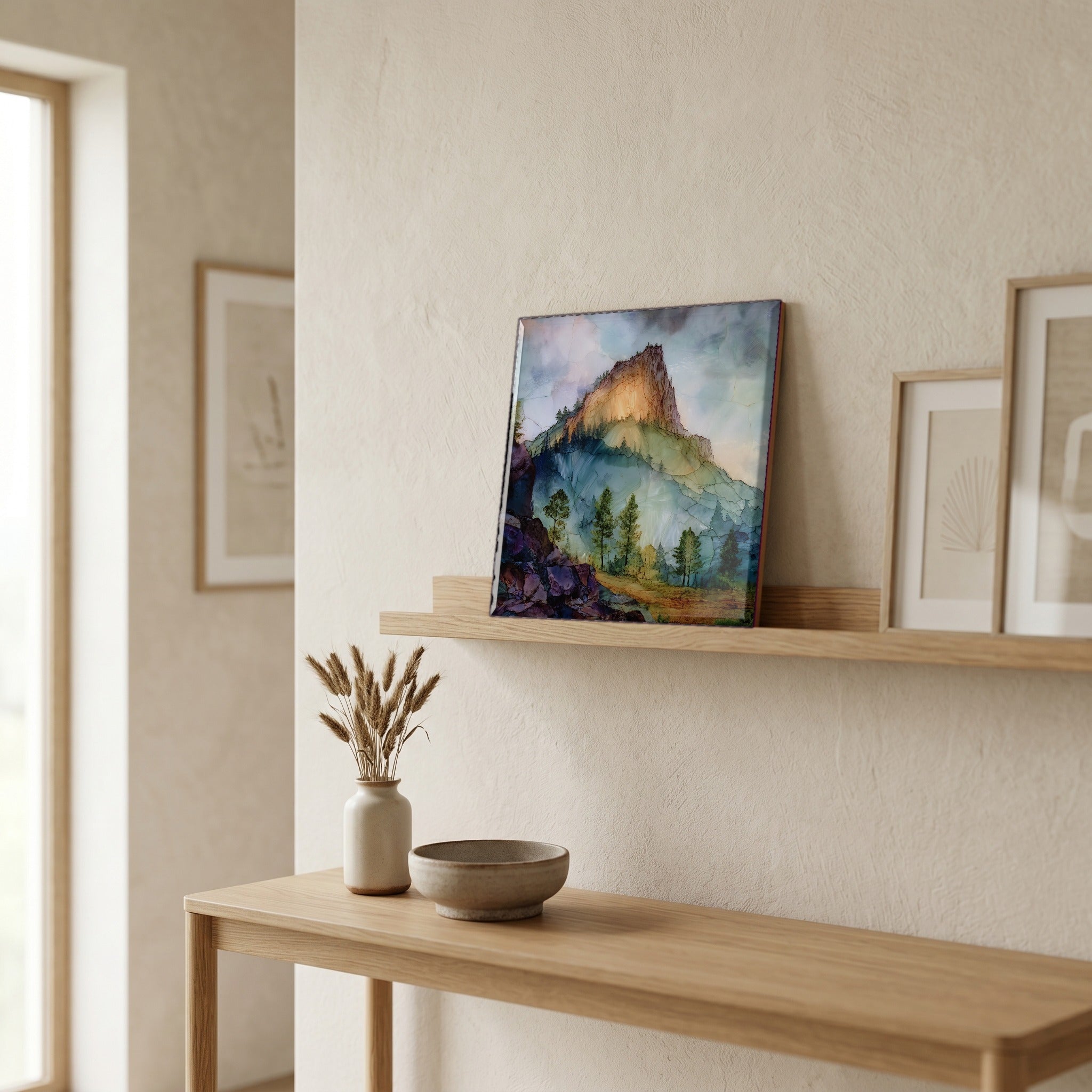 In the entryway, first thing you see.