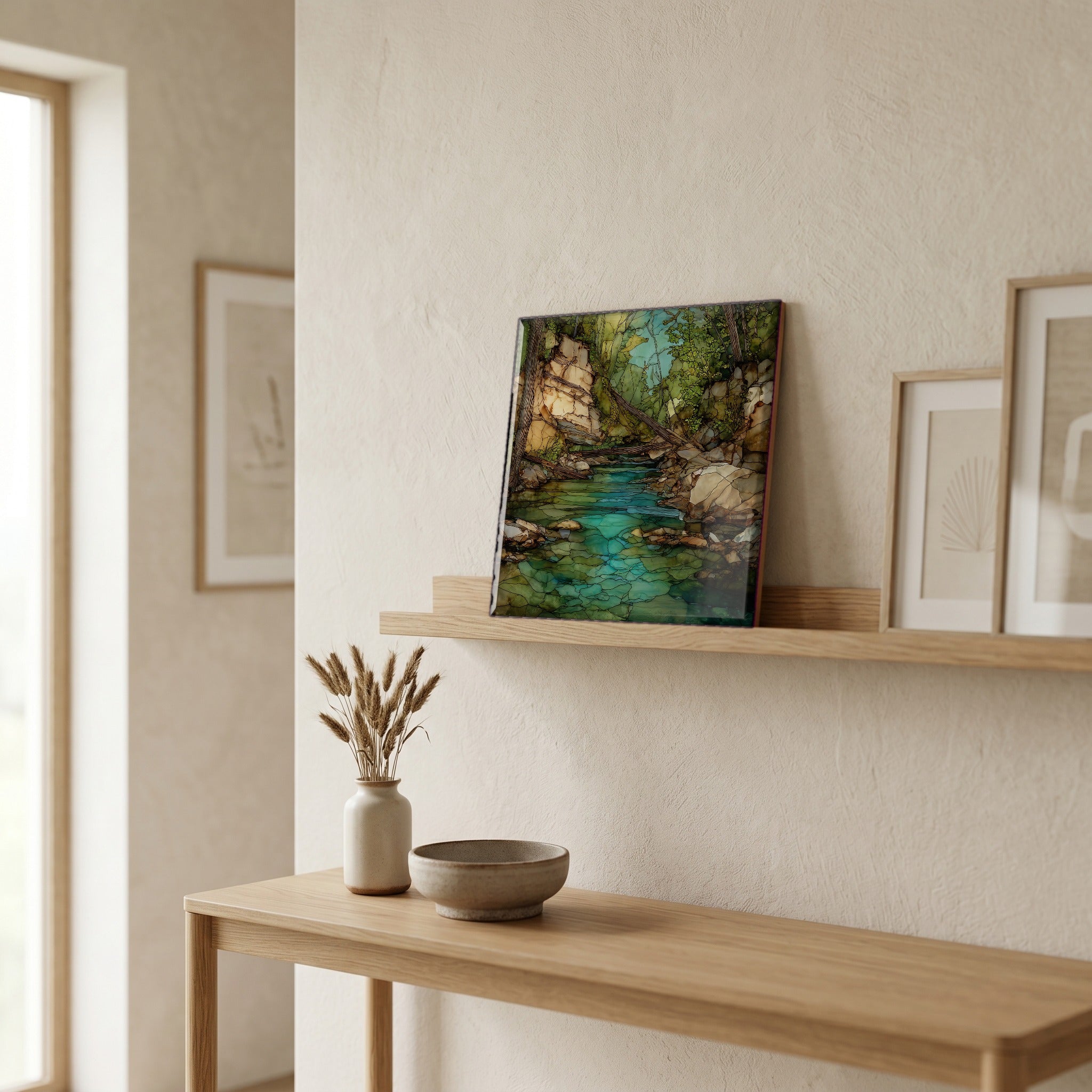 In the entryway, first thing you see.