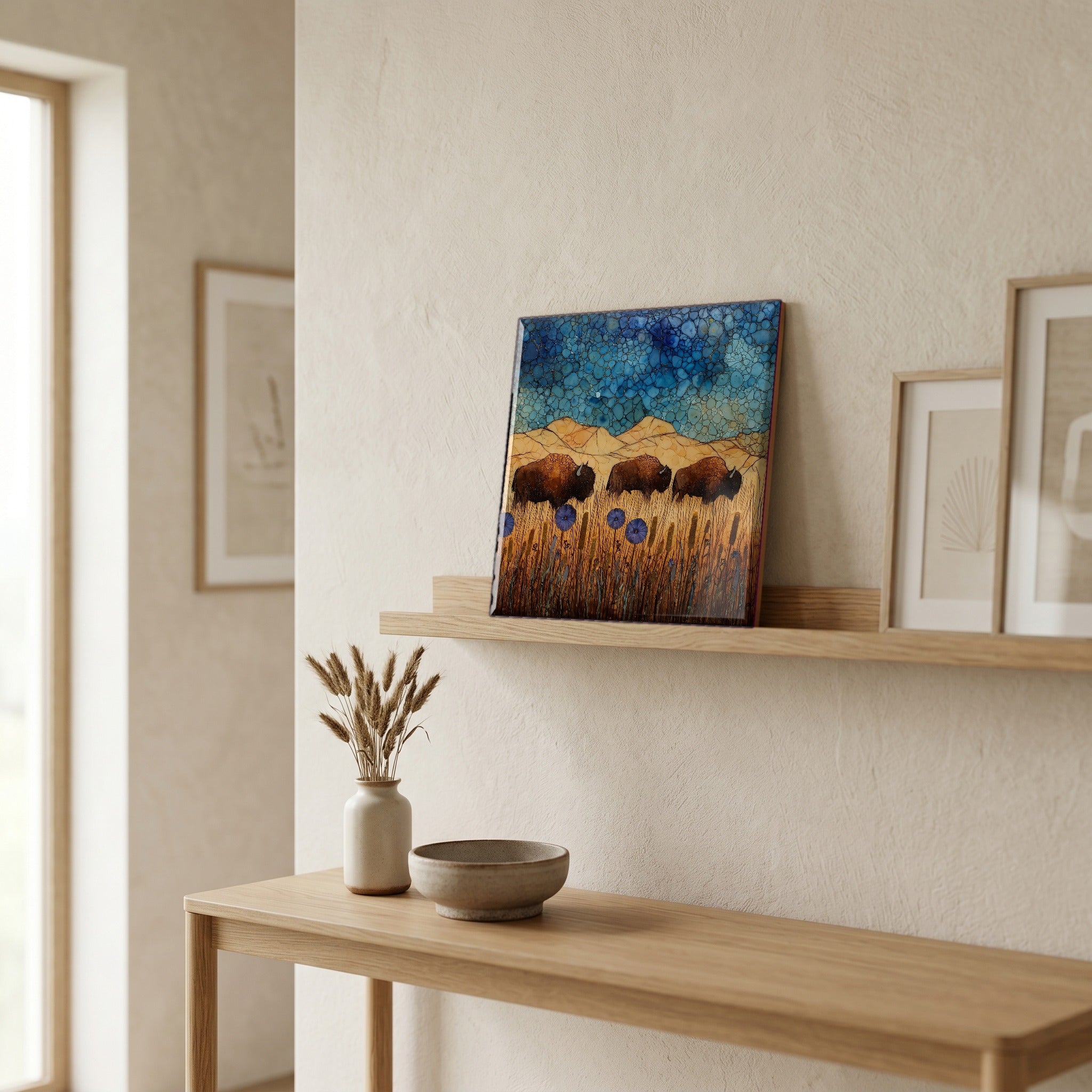 In the entryway, first thing you see.