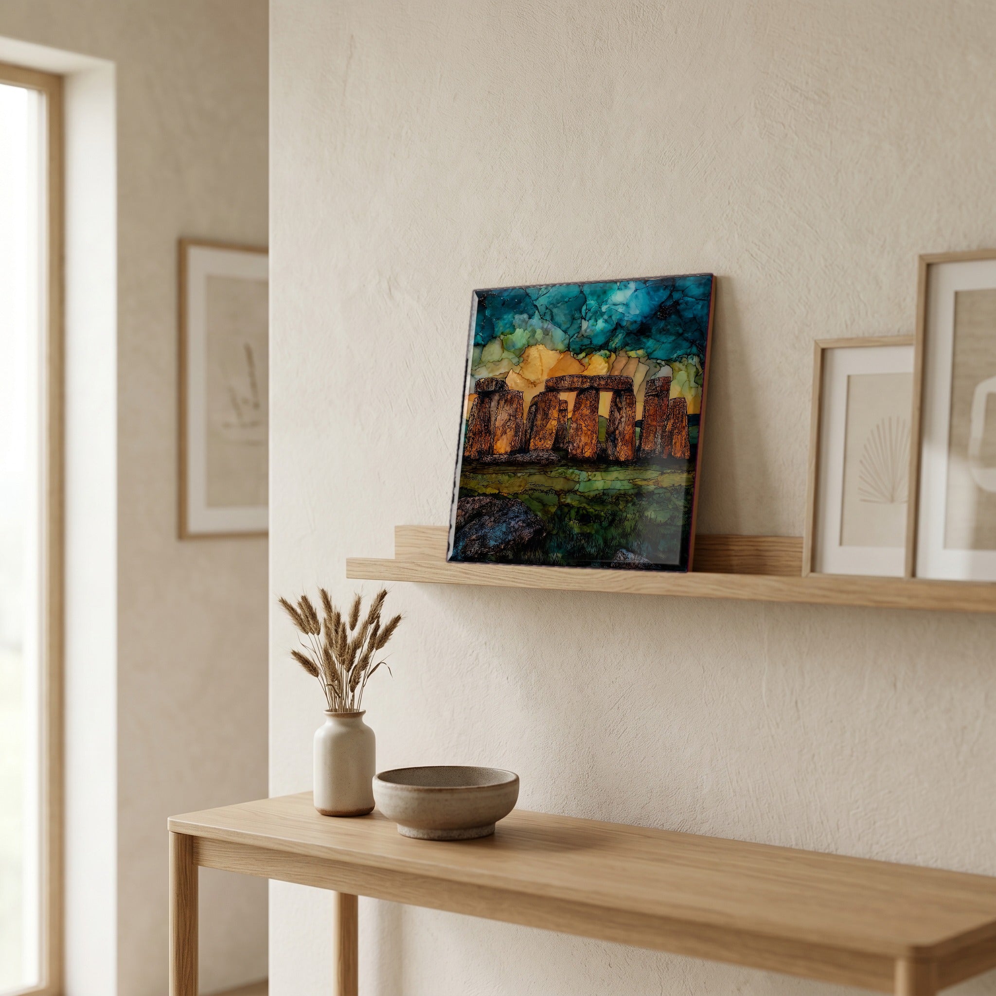 In the entryway, first thing you see.