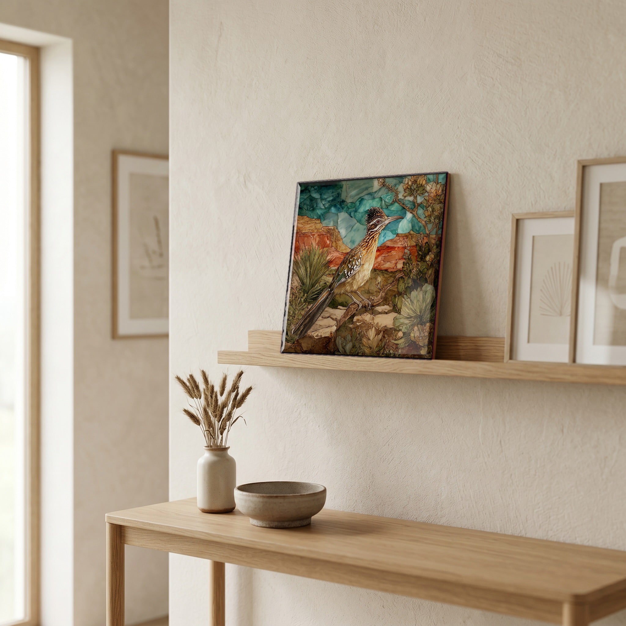 In the entryway, first thing you see.