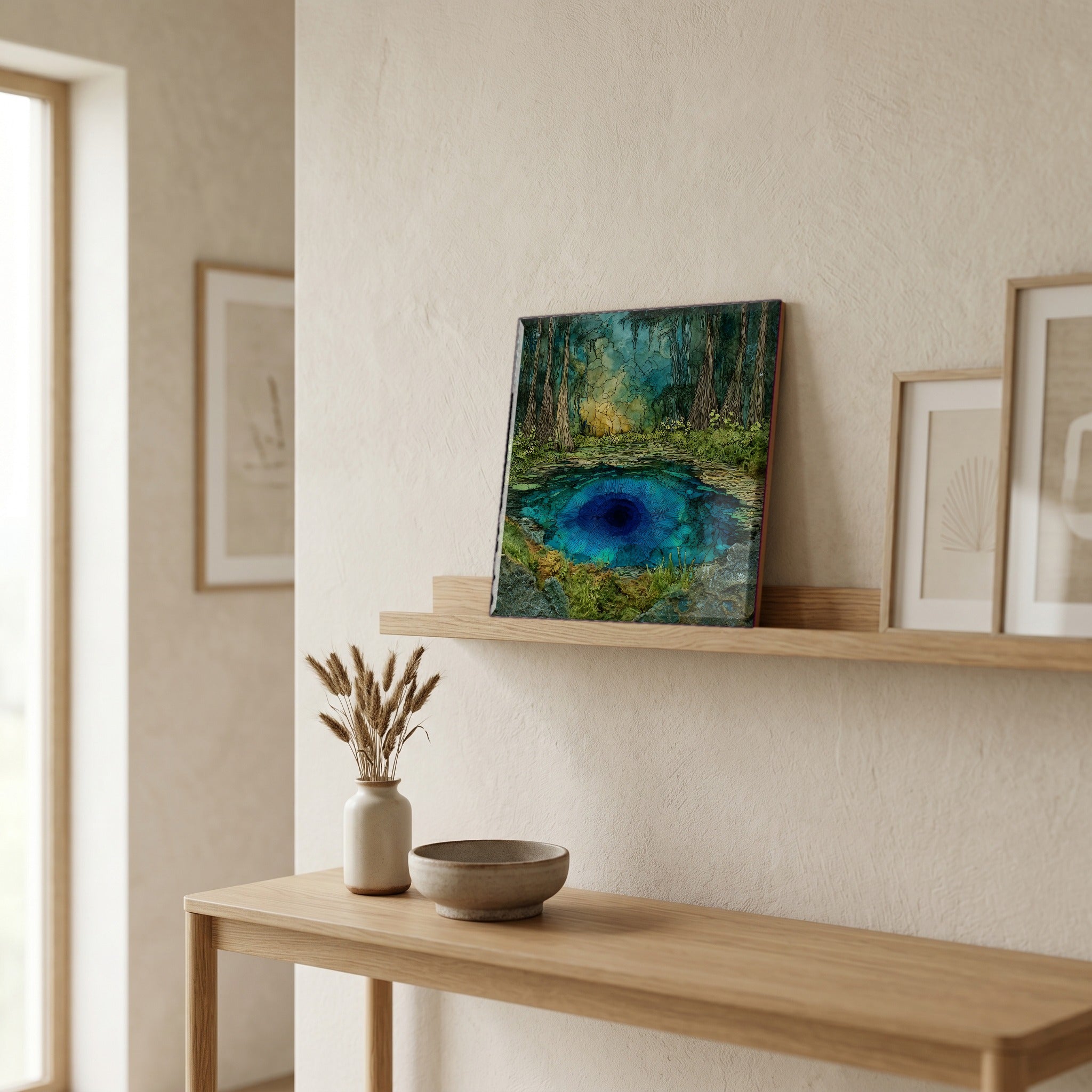 In the entryway, first thing you see.