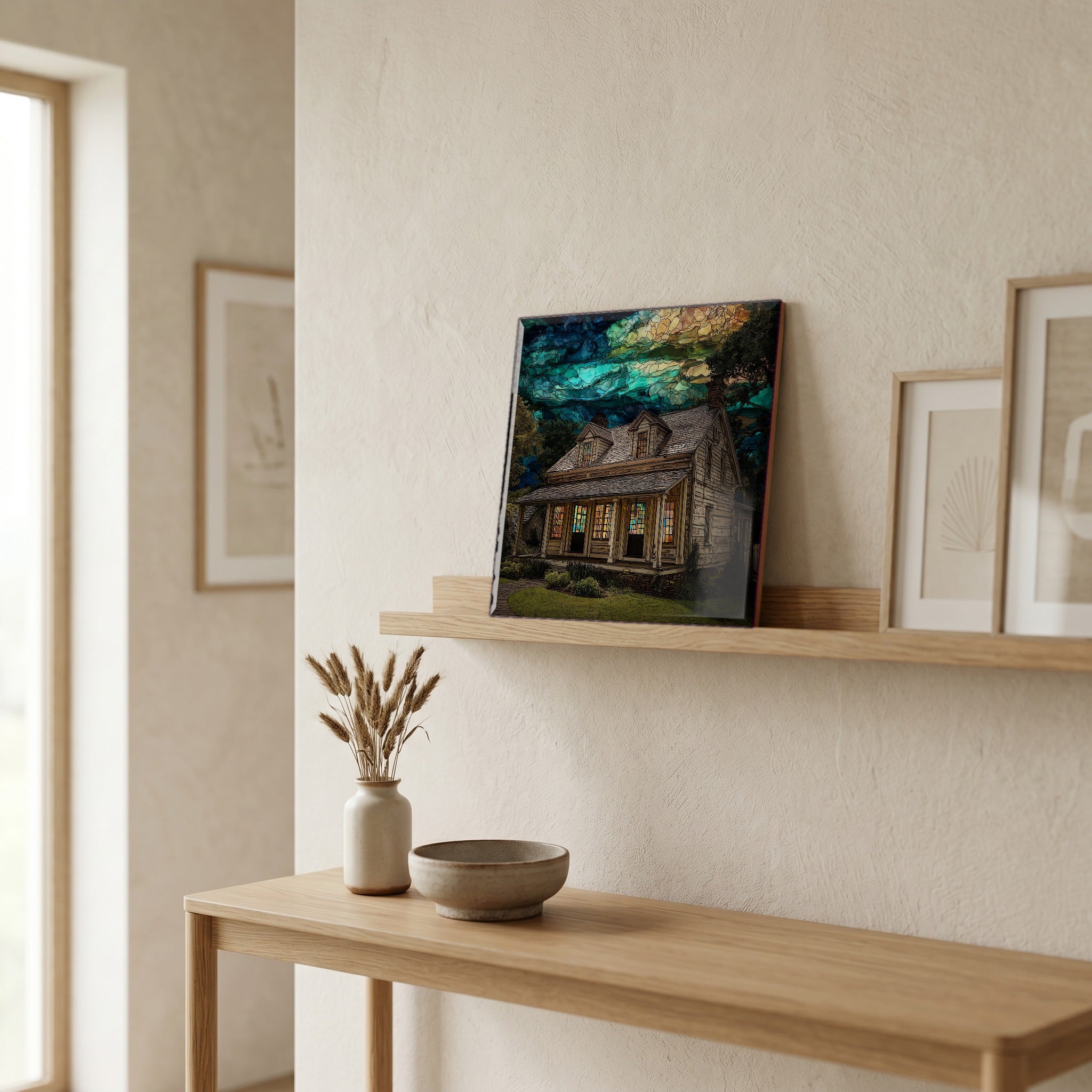 In the entryway, first thing you see.