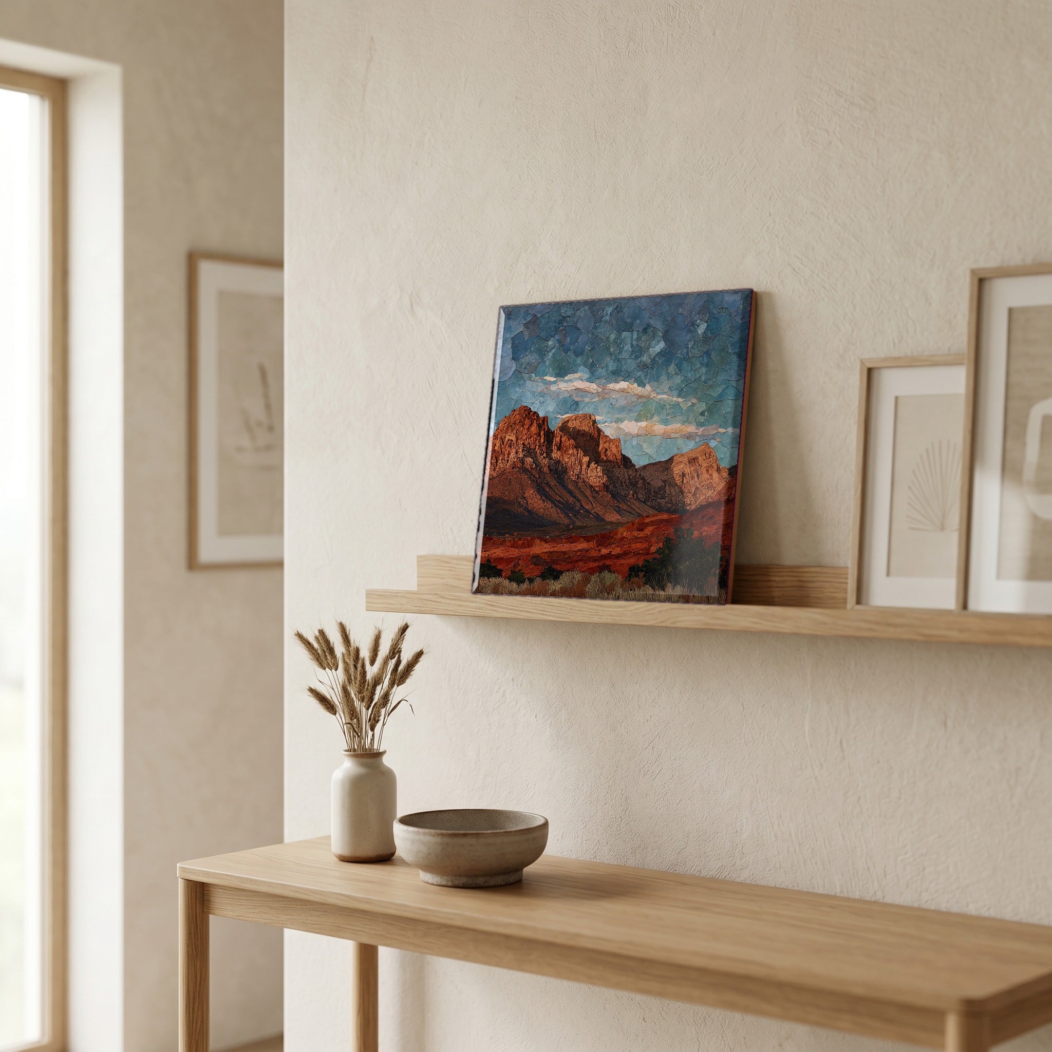 In the entryway, first thing you see.