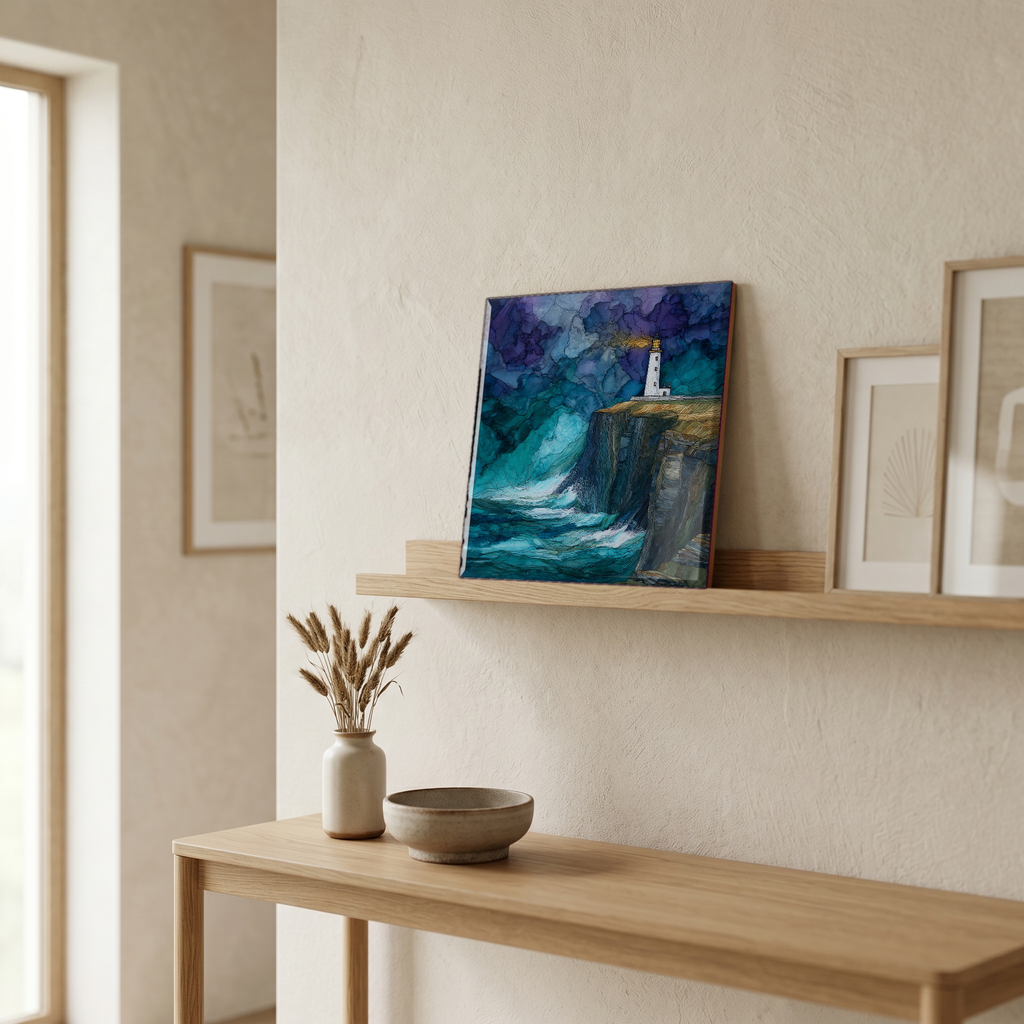 On a picture ledge, where the light comes in.