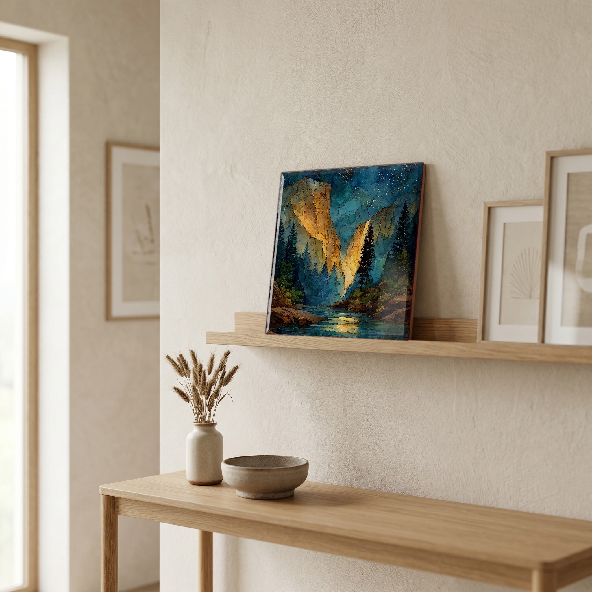 In the entryway, first thing you see.