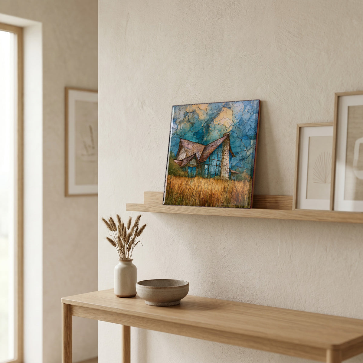 In the entryway, first thing you see.