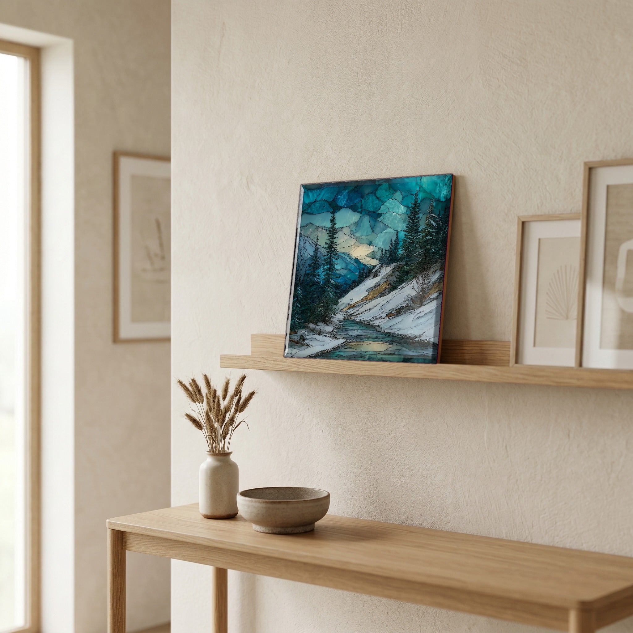 In the entryway, first thing you see.