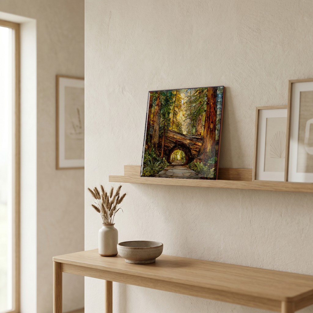 On a picture ledge, where the light comes in.