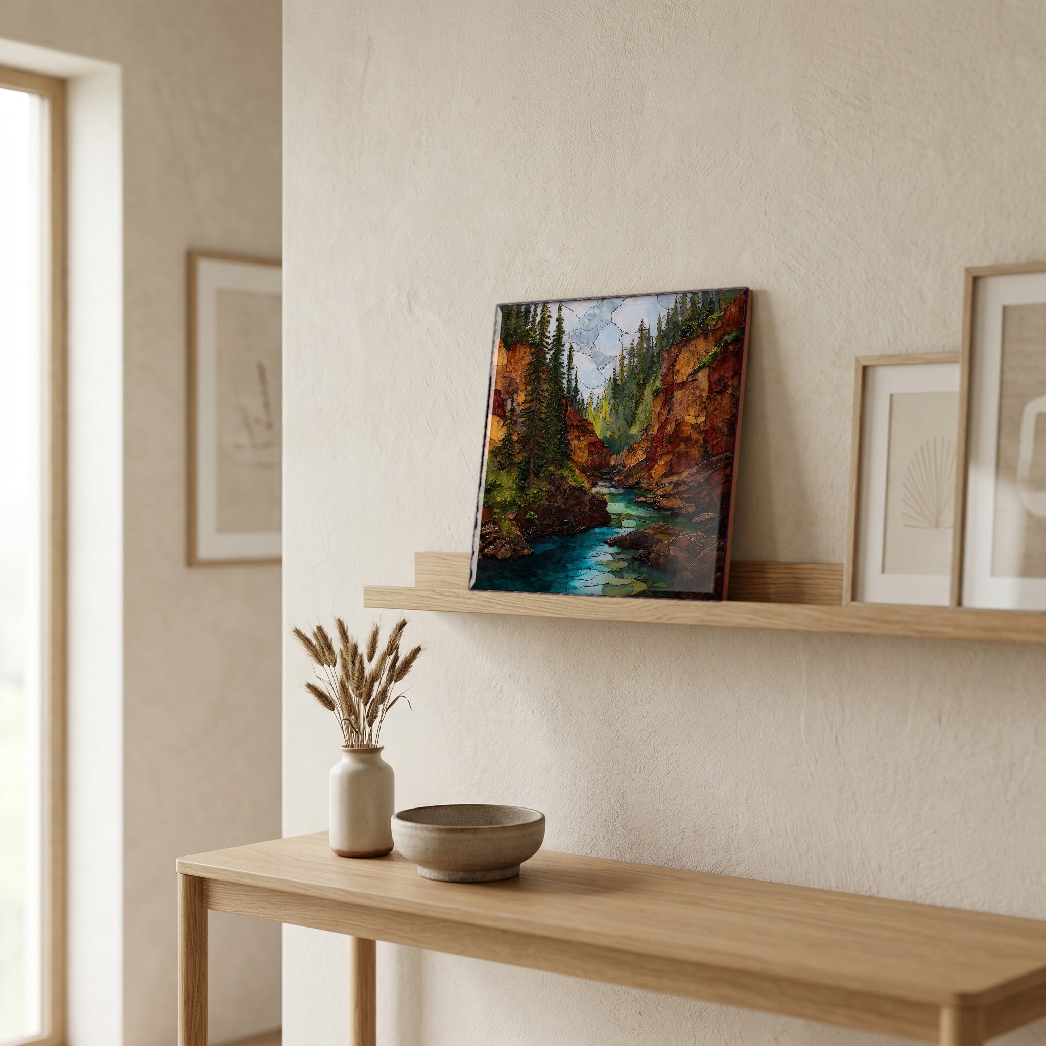 In the entryway, first thing you see.
