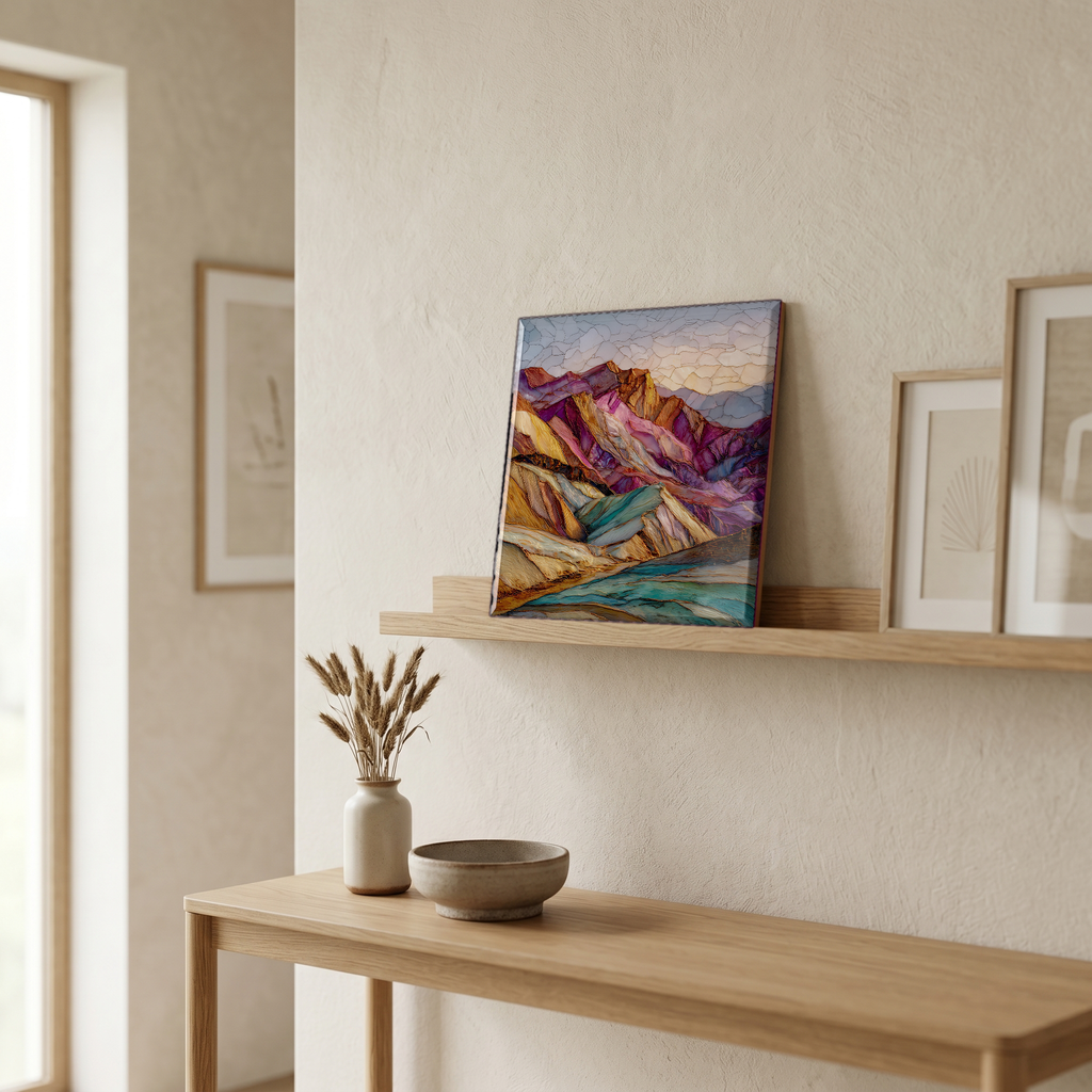 On a picture ledge, where the light comes in.