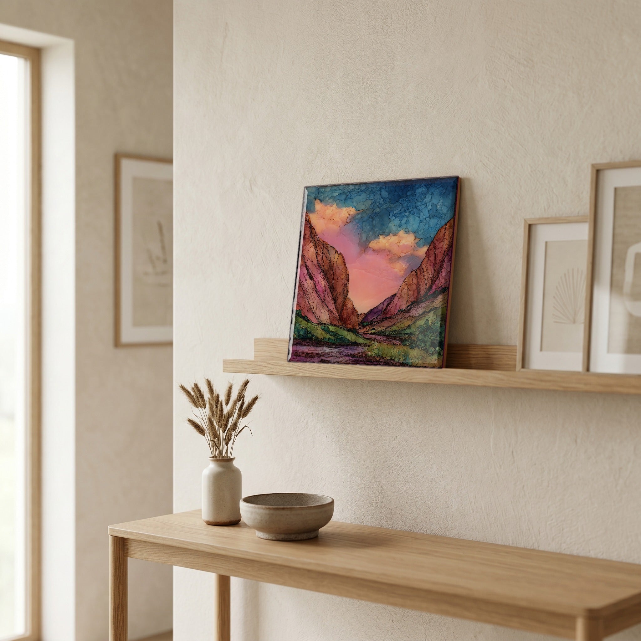 In the entryway, first thing you see.