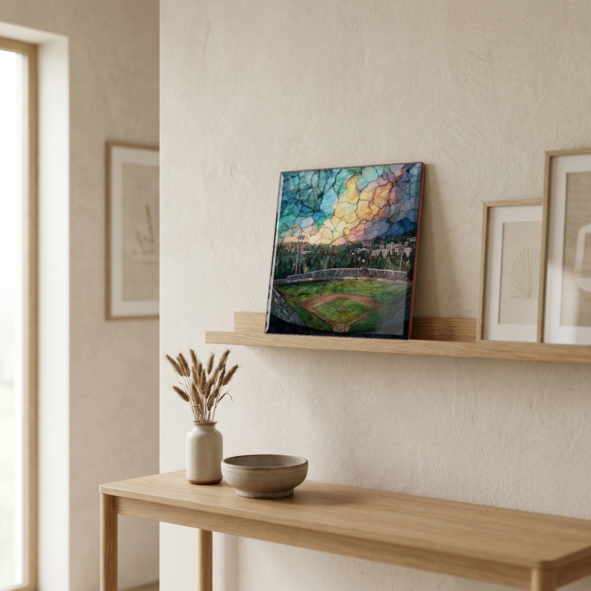 In the entryway, first thing you see.