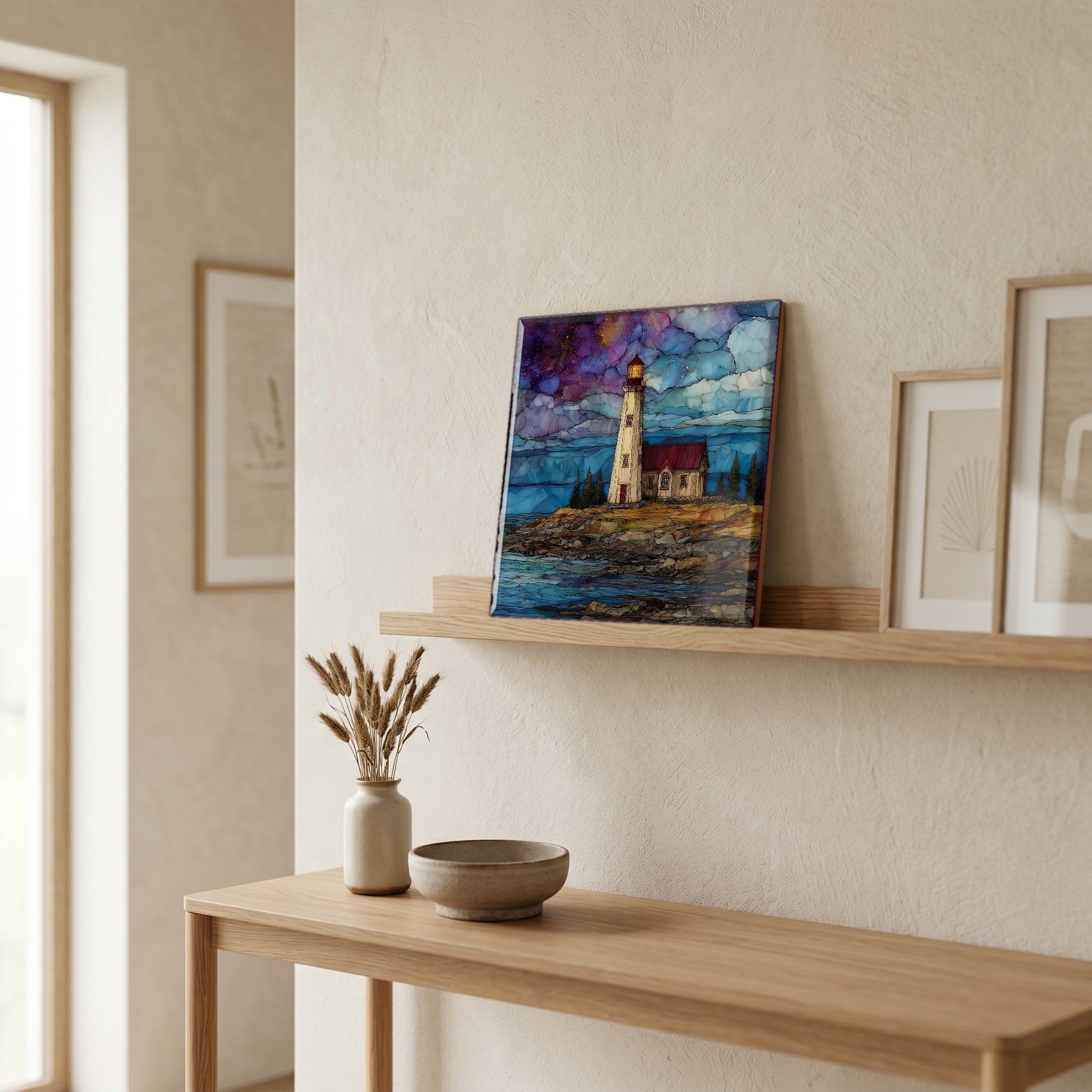 In the entryway, first thing you see.