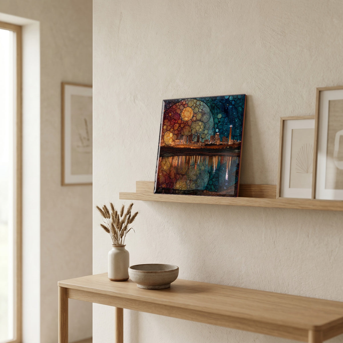 In the entryway, first thing you see.