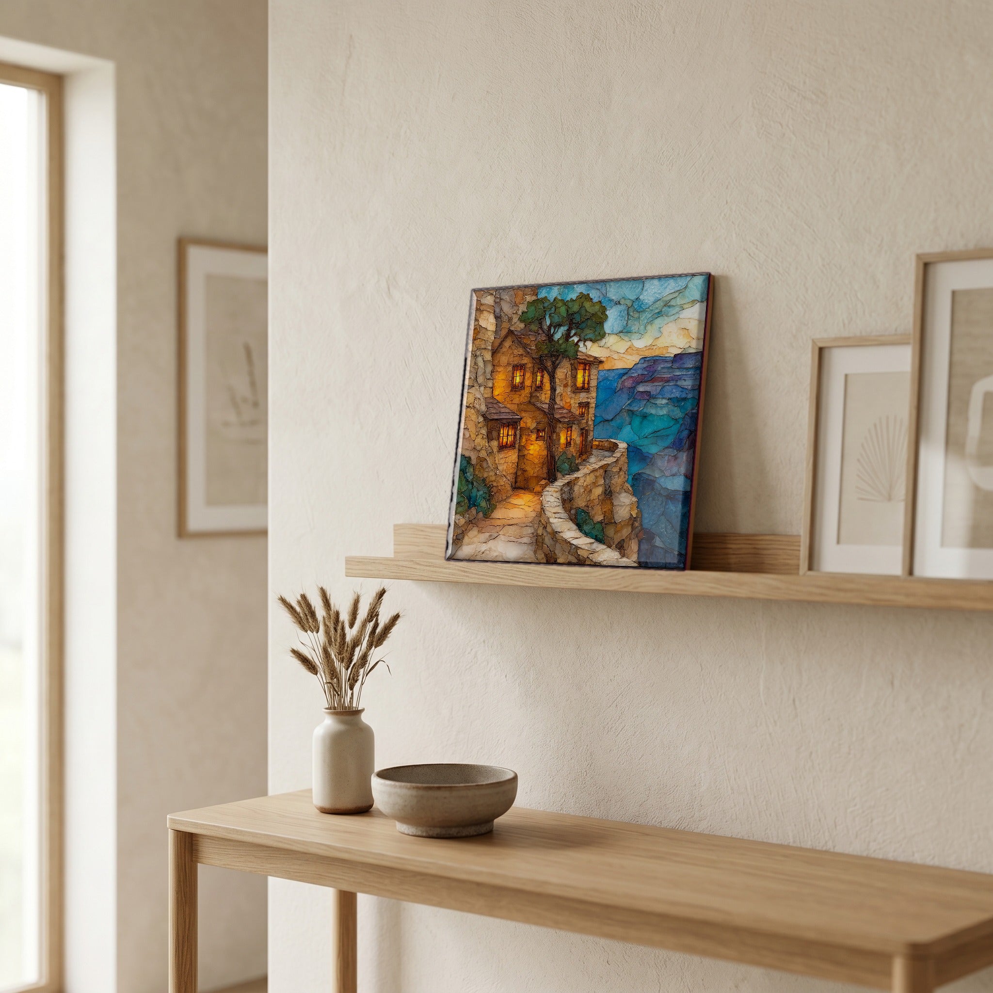 In the entryway, first thing you see.