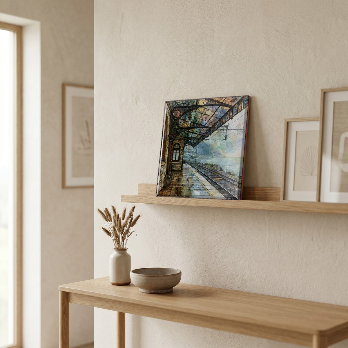 In the entryway, first thing you see.