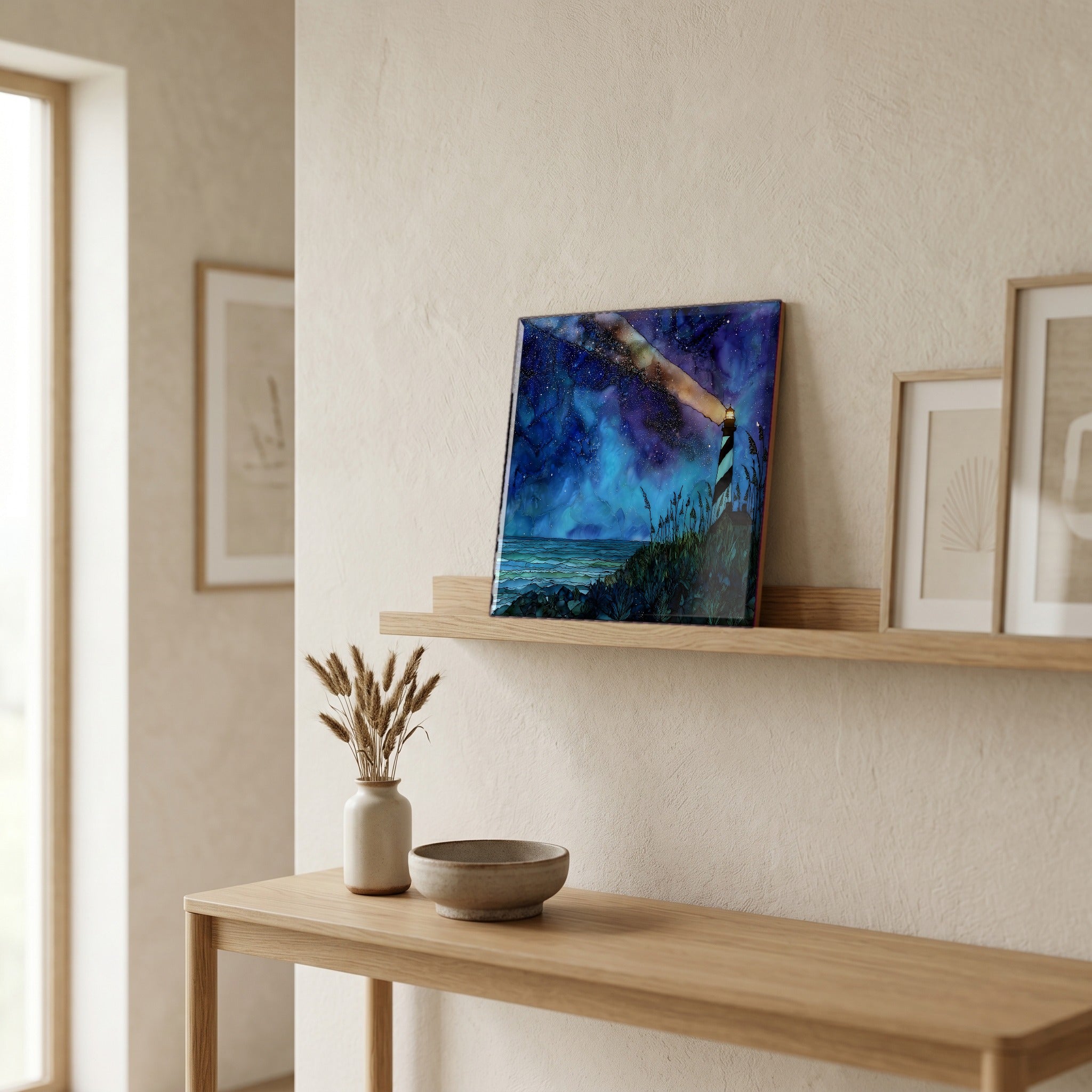 In the entryway, first thing you see.