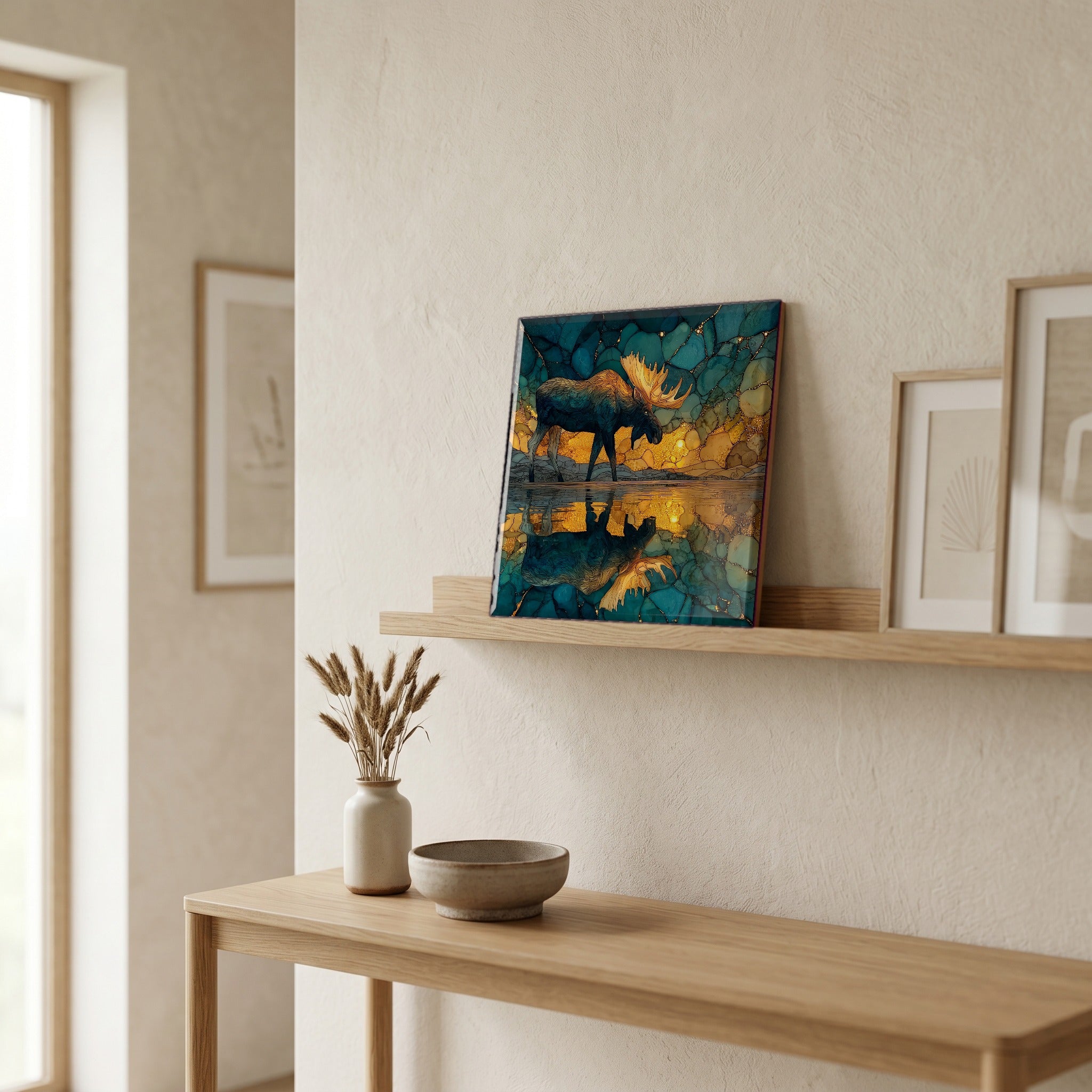 In the entryway, first thing you see.