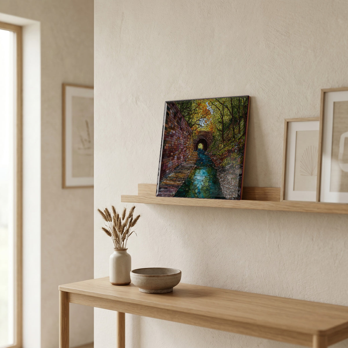 In the entryway, first thing you see.