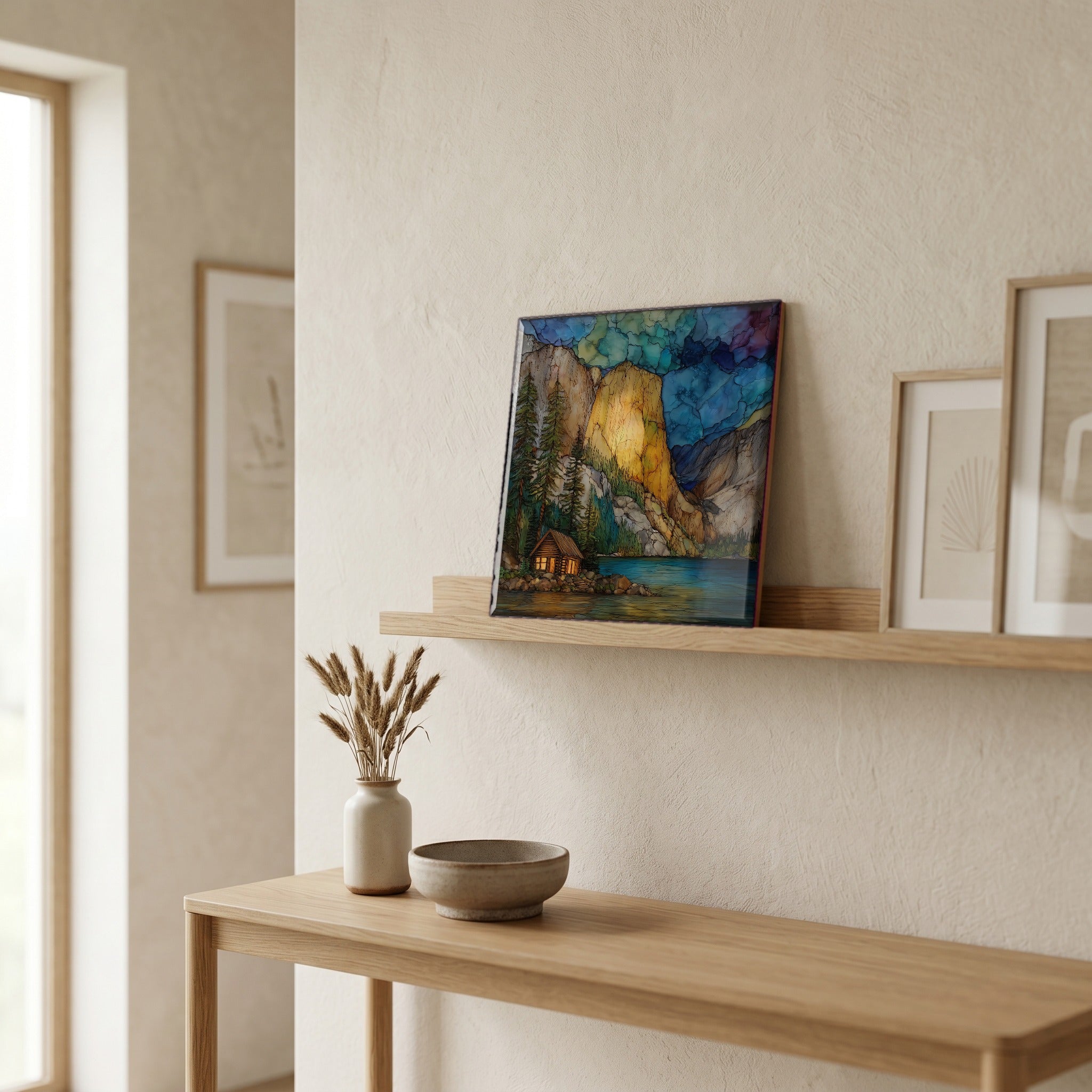 In the entryway, first thing you see.