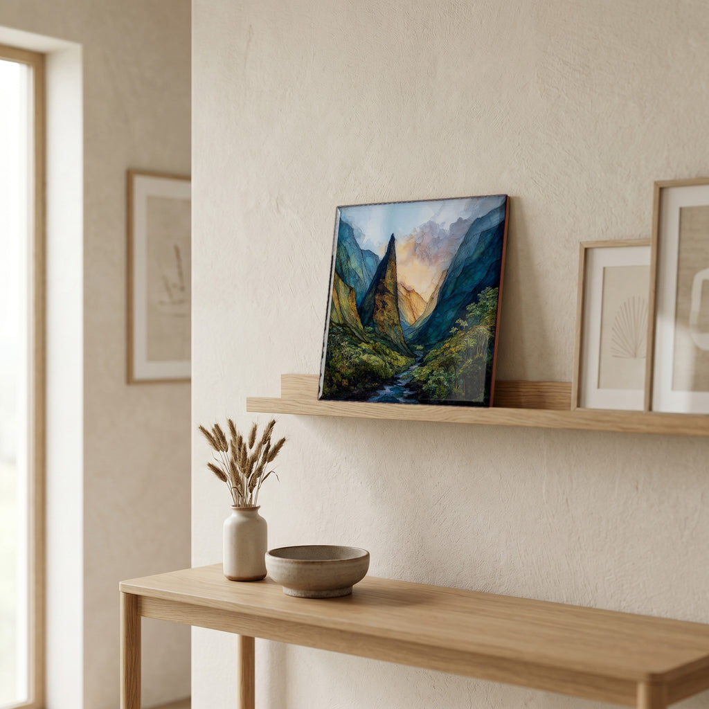On a picture ledge, where the light comes in.