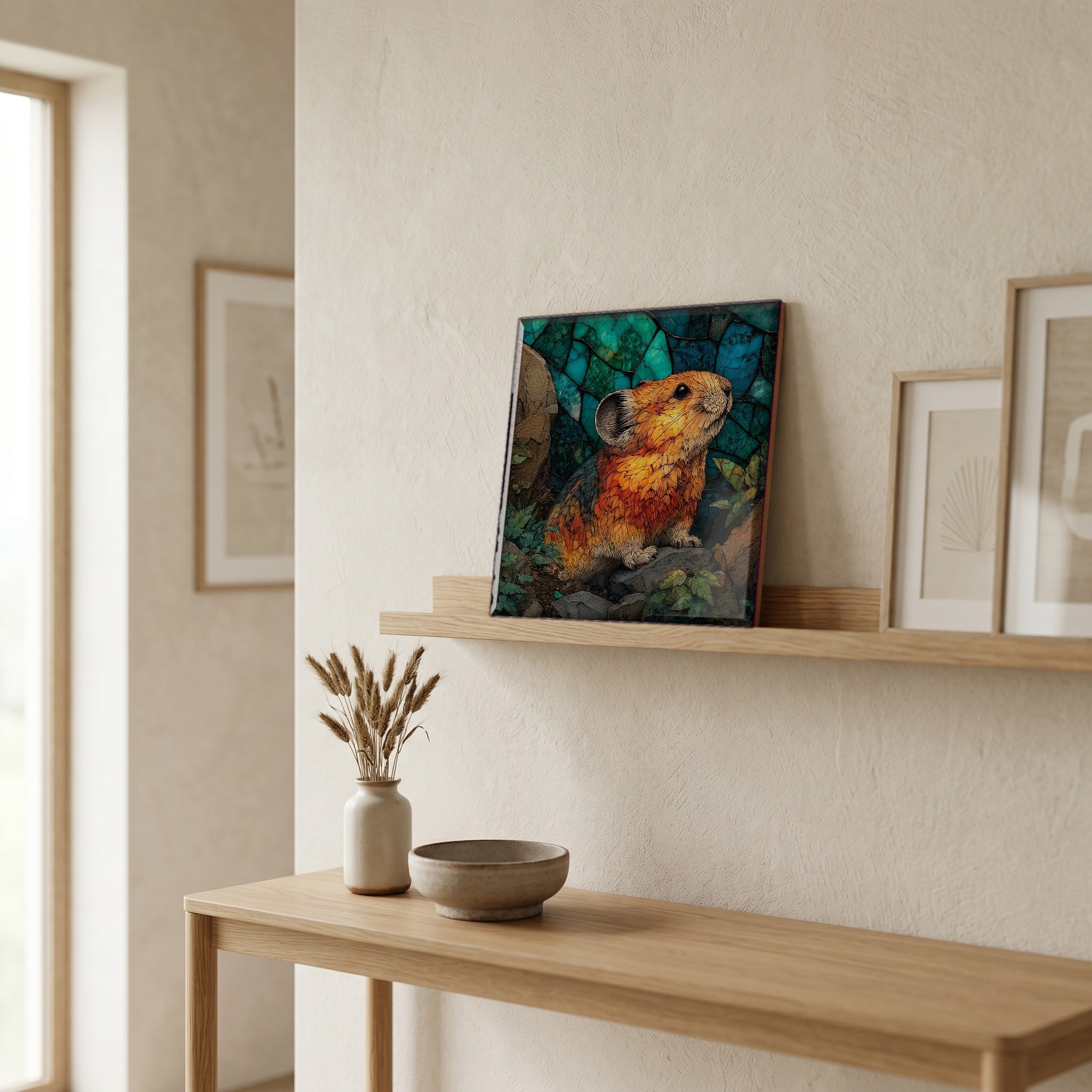 In the entryway, first thing you see.