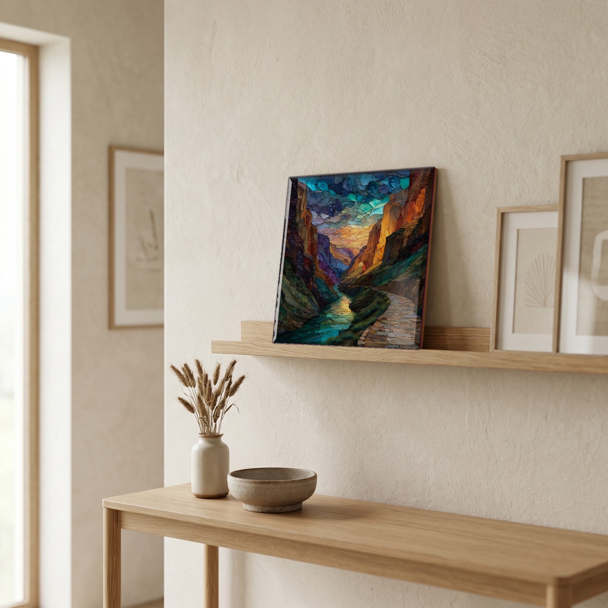 In the entryway, first thing you see.