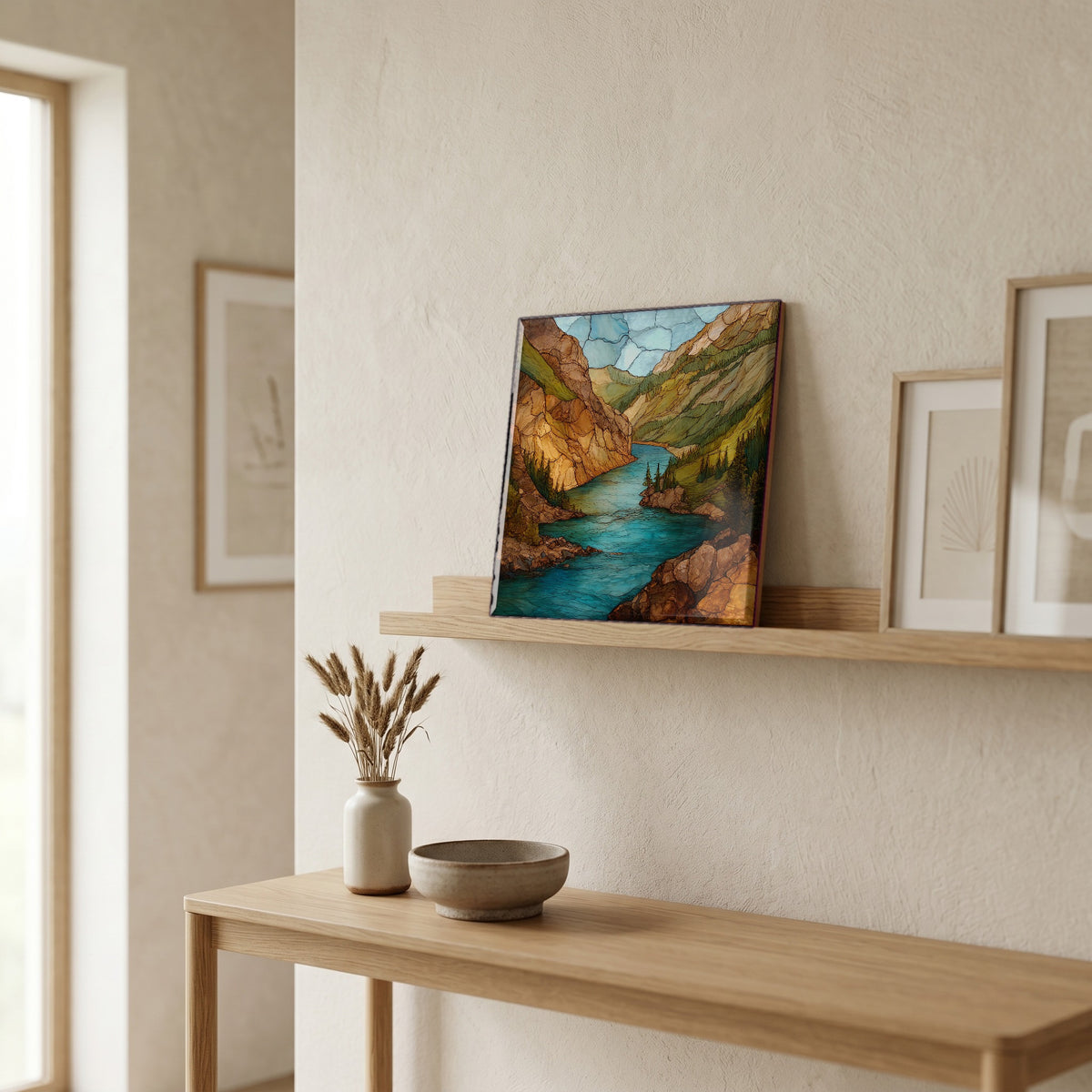 In the entryway, first thing you see.