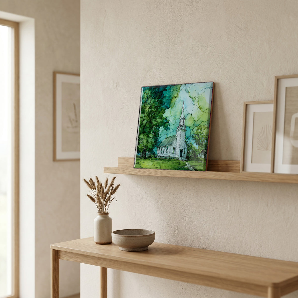 In the entryway, first thing you see.