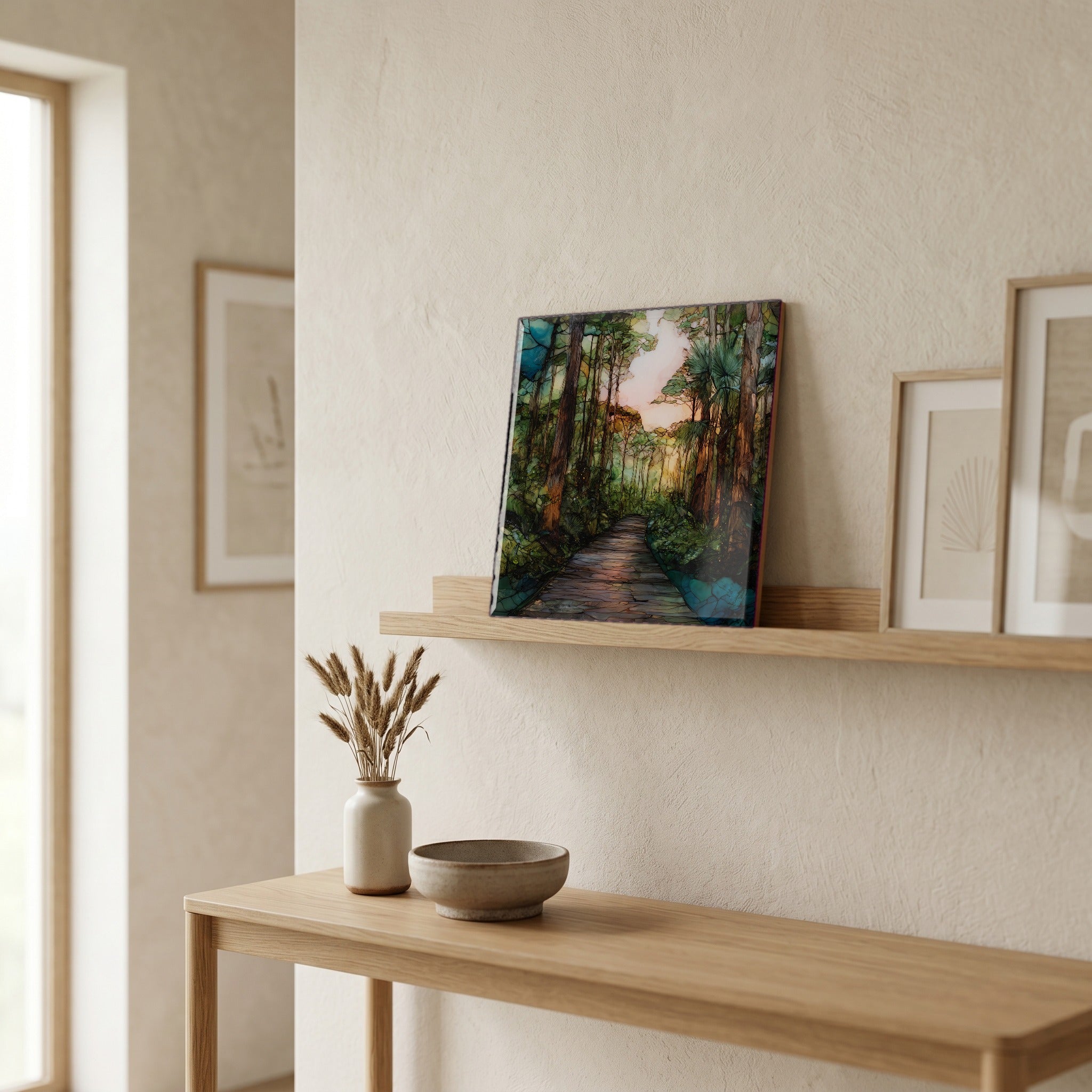 In the entryway, first thing you see.