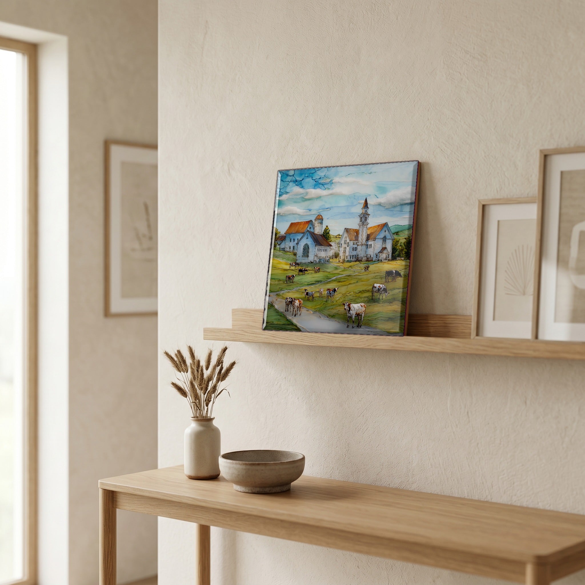 In the entryway, first thing you see.