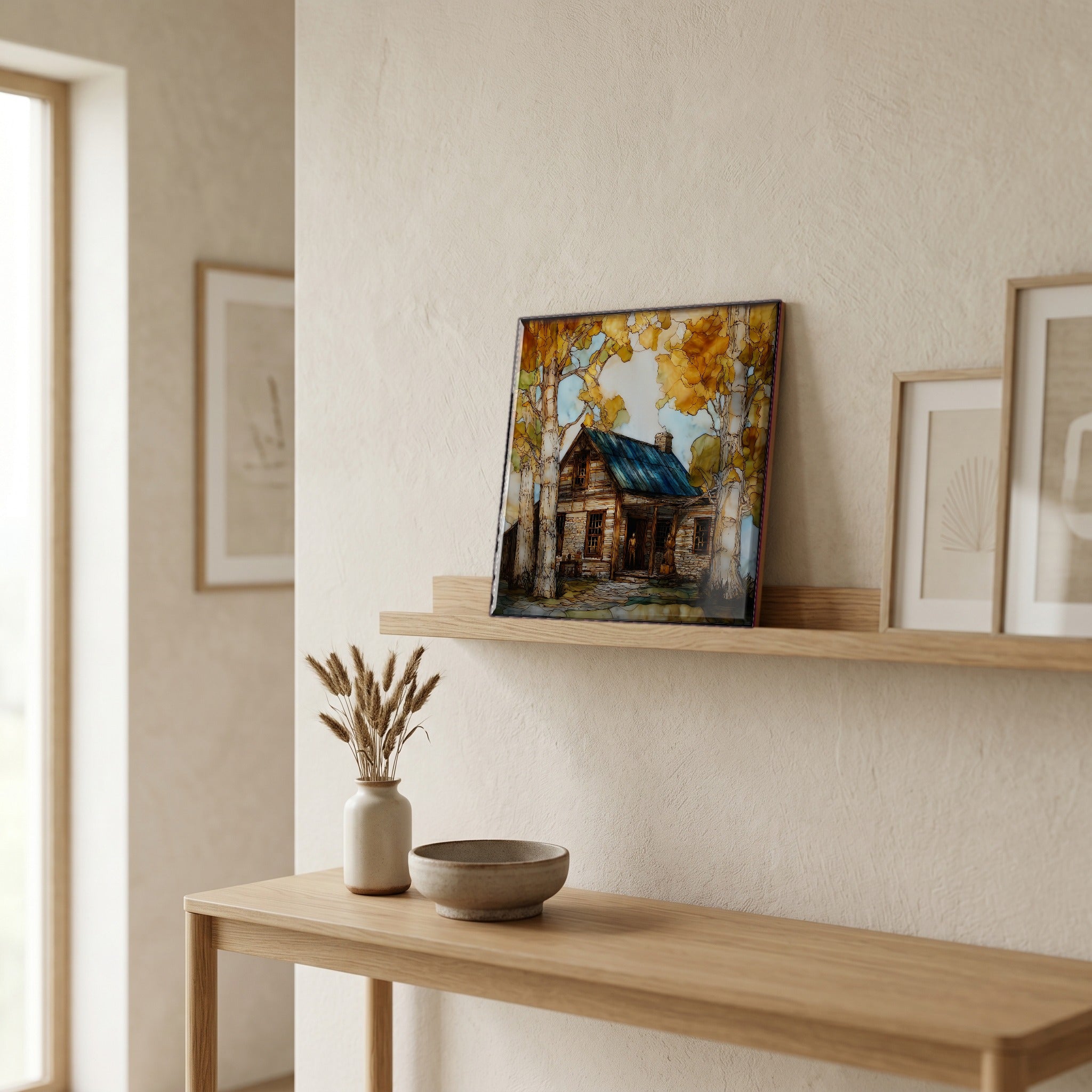 In the entryway, first thing you see.