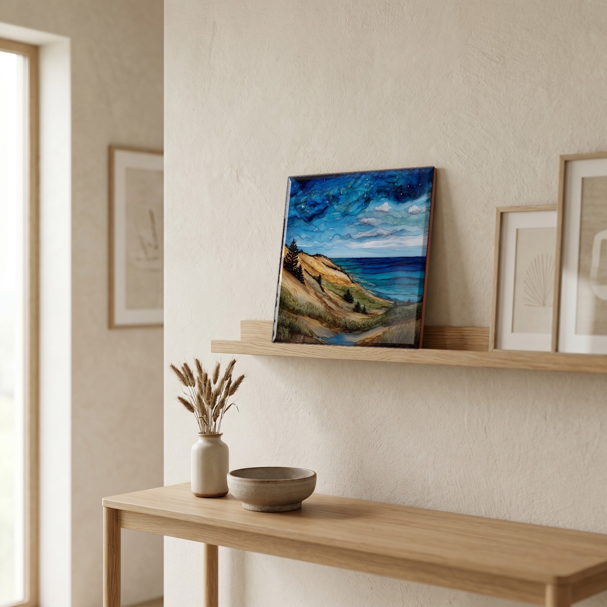 In the entryway, first thing you see.