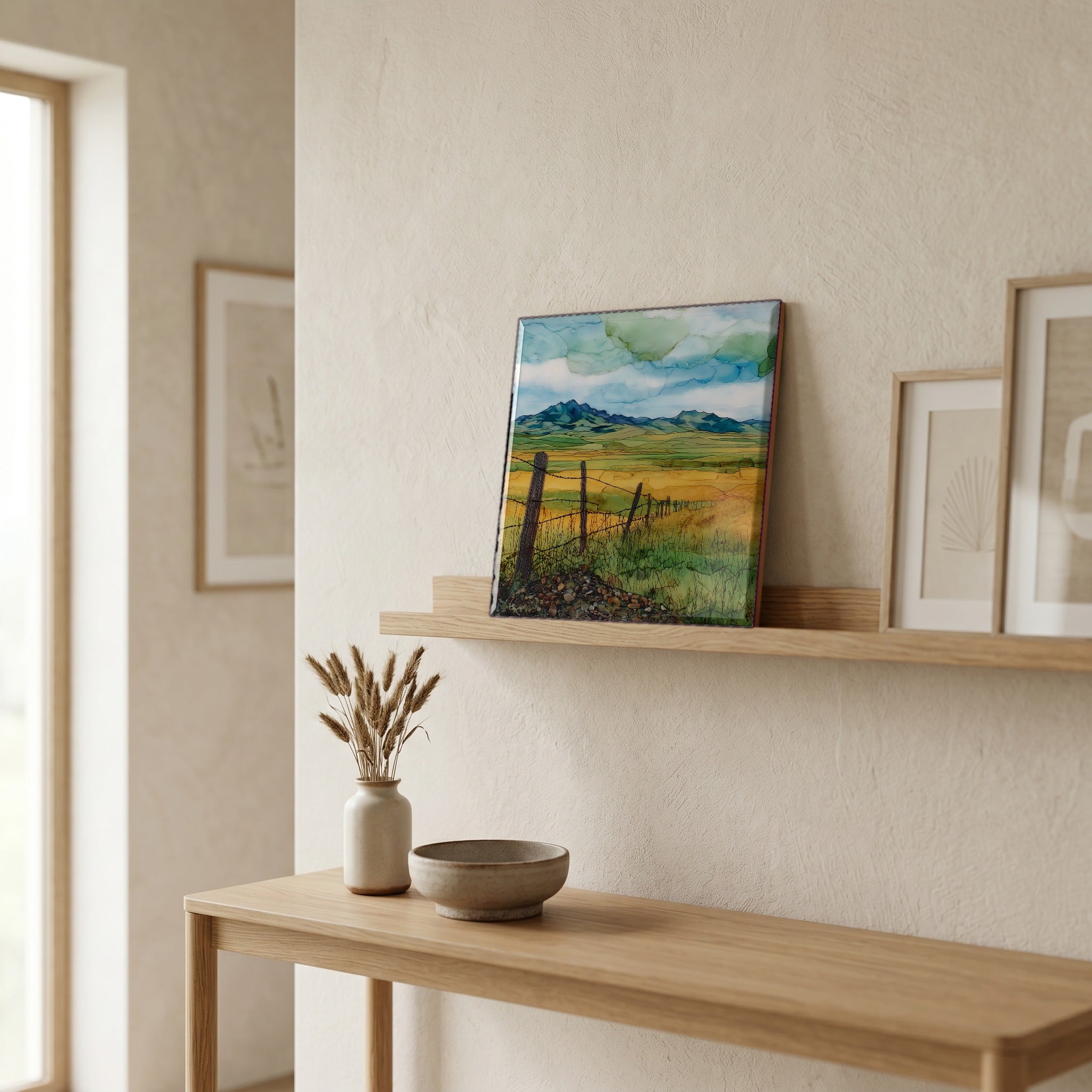 In the entryway, first thing you see.