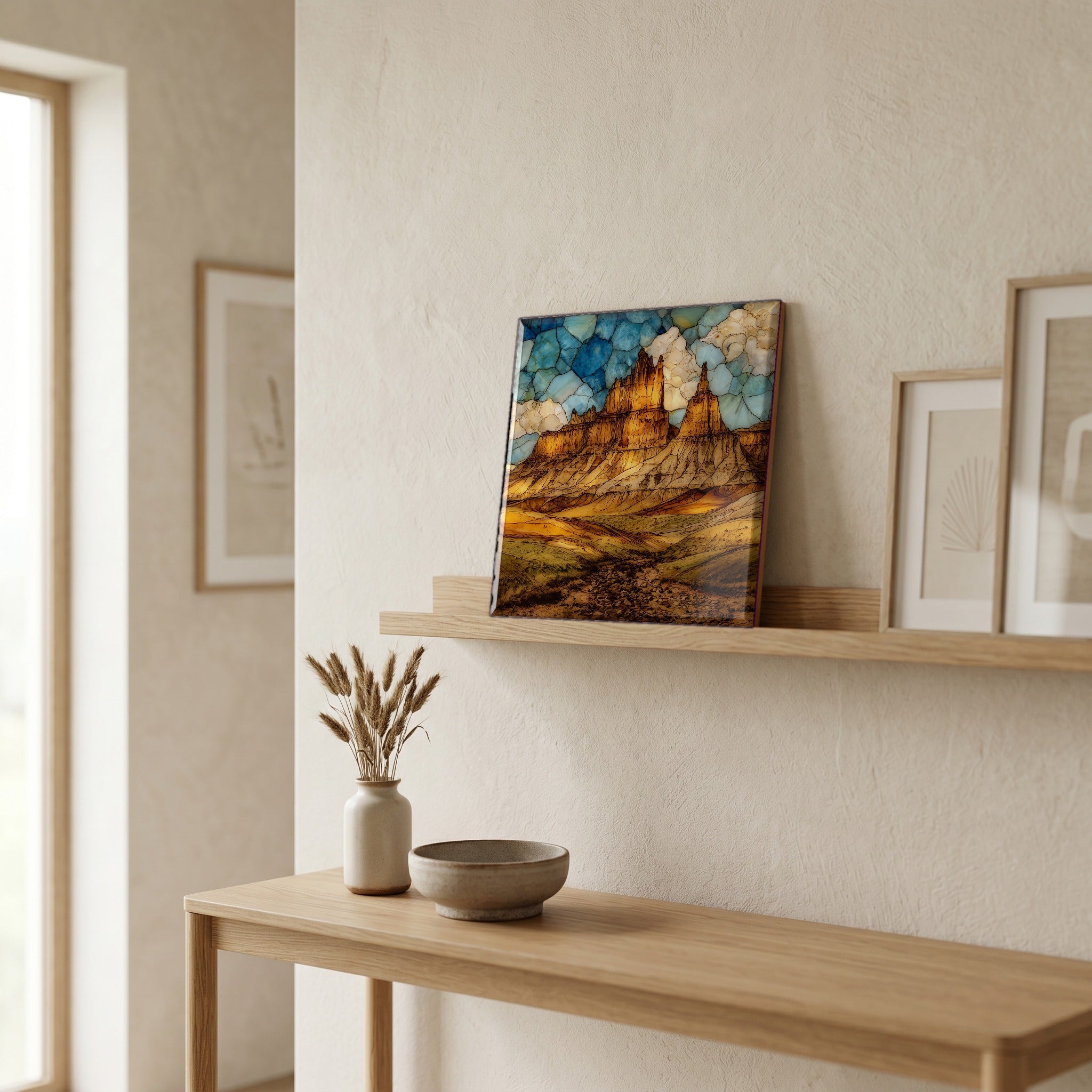 In the entryway, first thing you see.