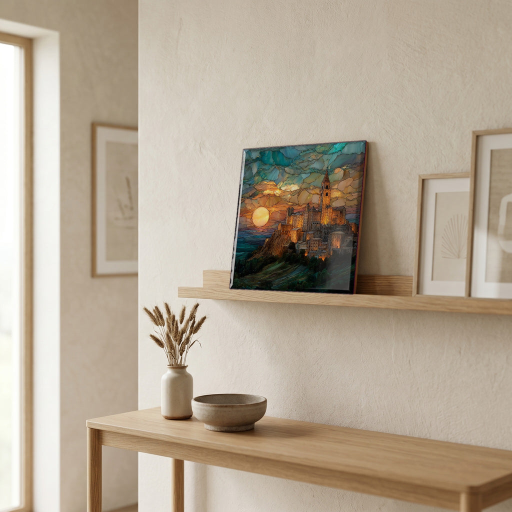 On a picture ledge, where the light comes in.