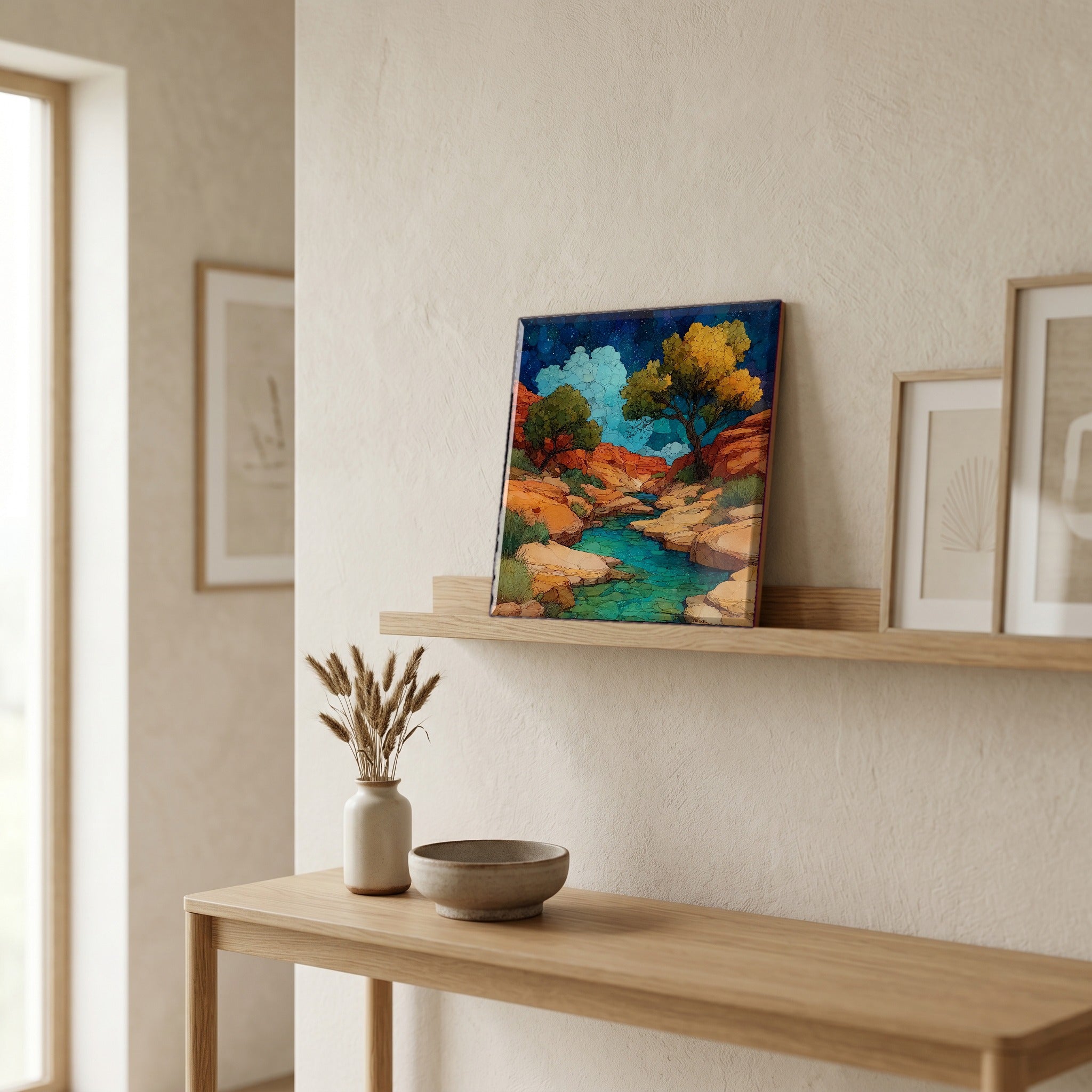 In the entryway, first thing you see.