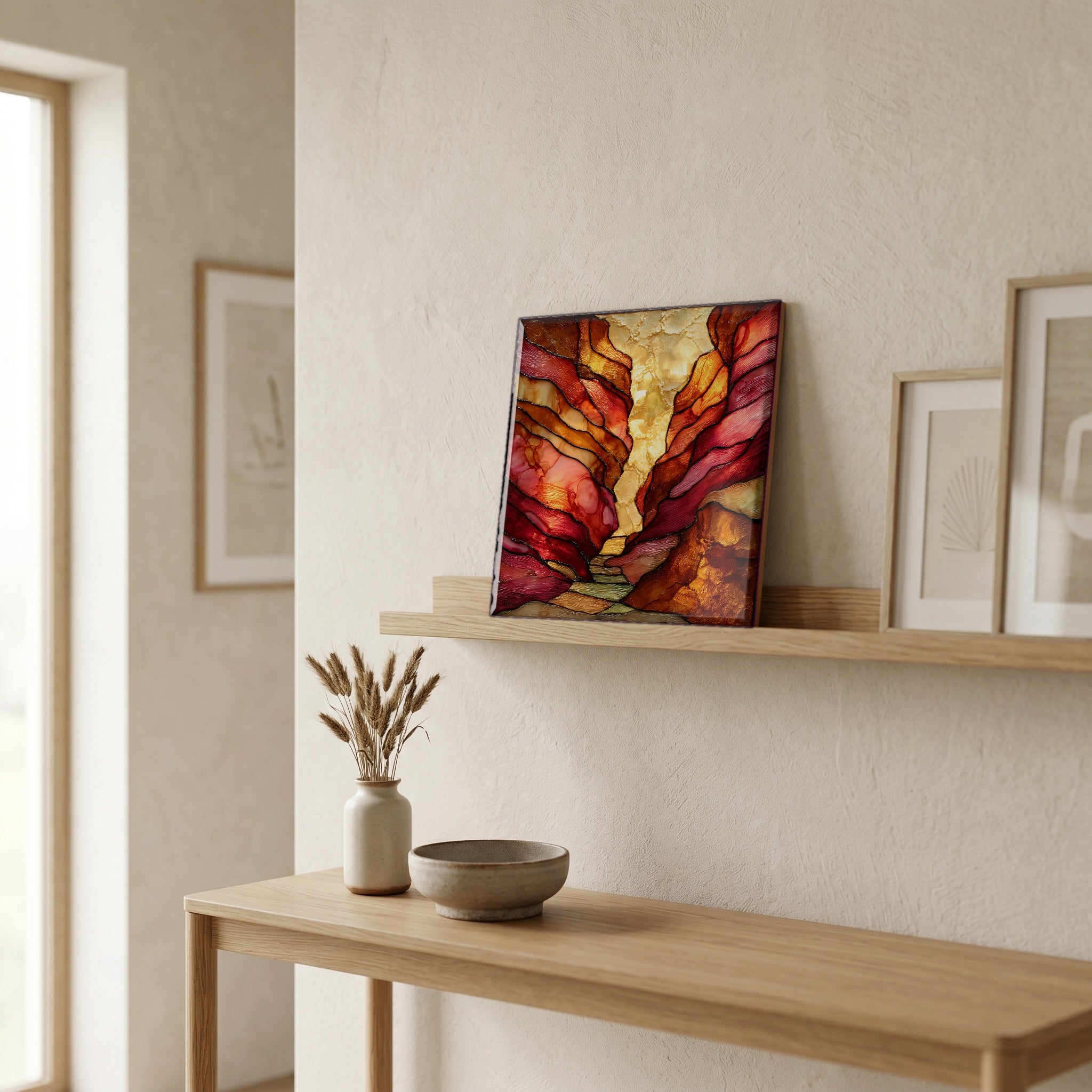In the entryway, first thing you see.