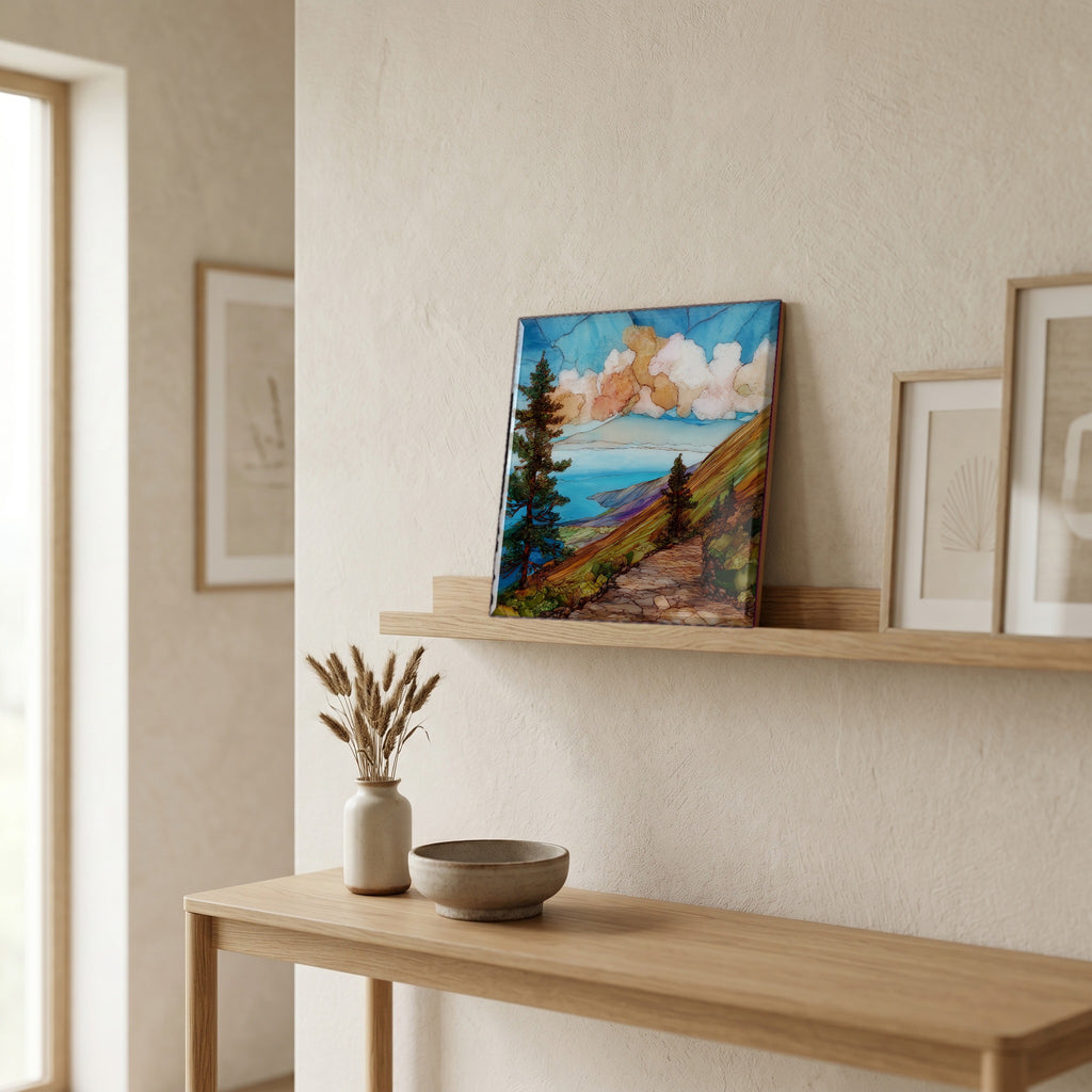 On a picture ledge, where the light comes in.