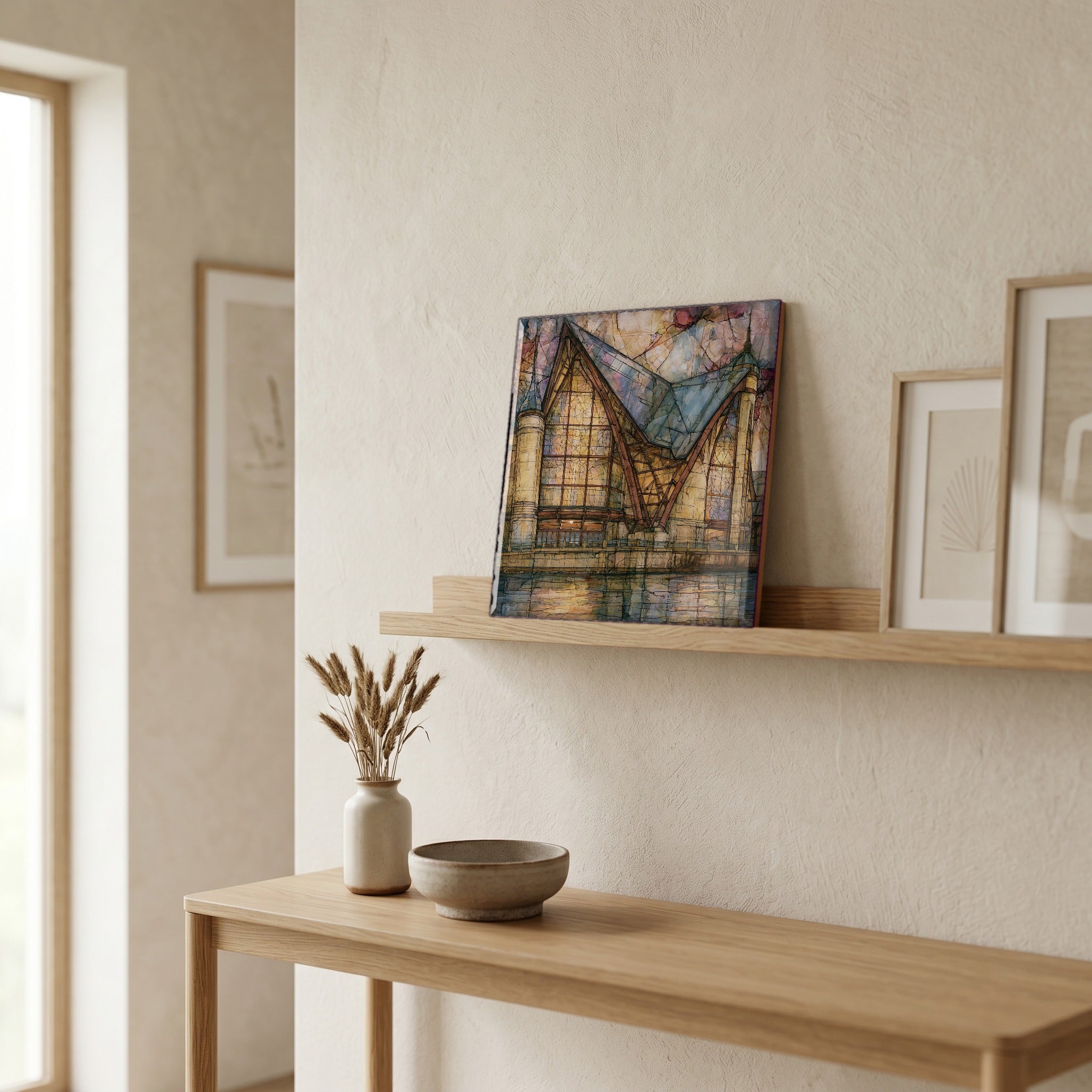In the entryway, first thing you see.