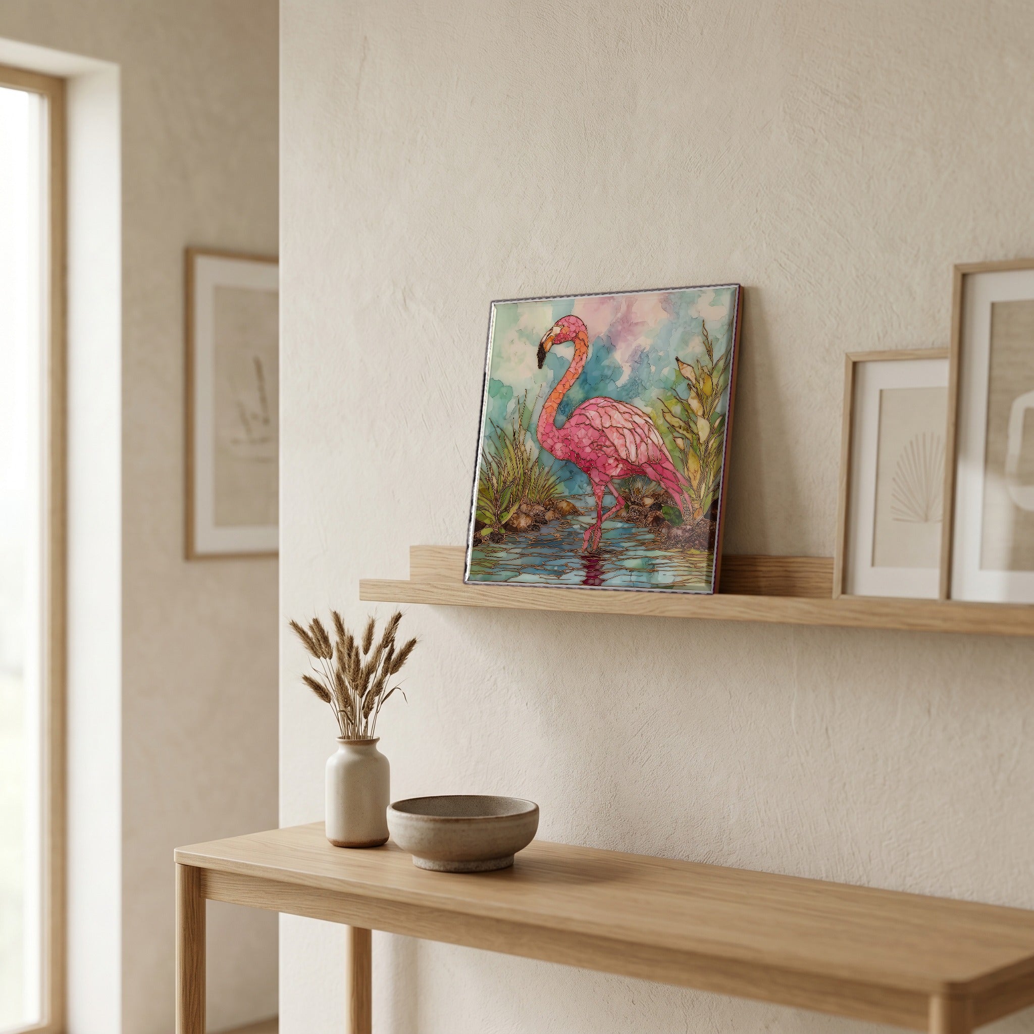 In the entryway, first thing you see.