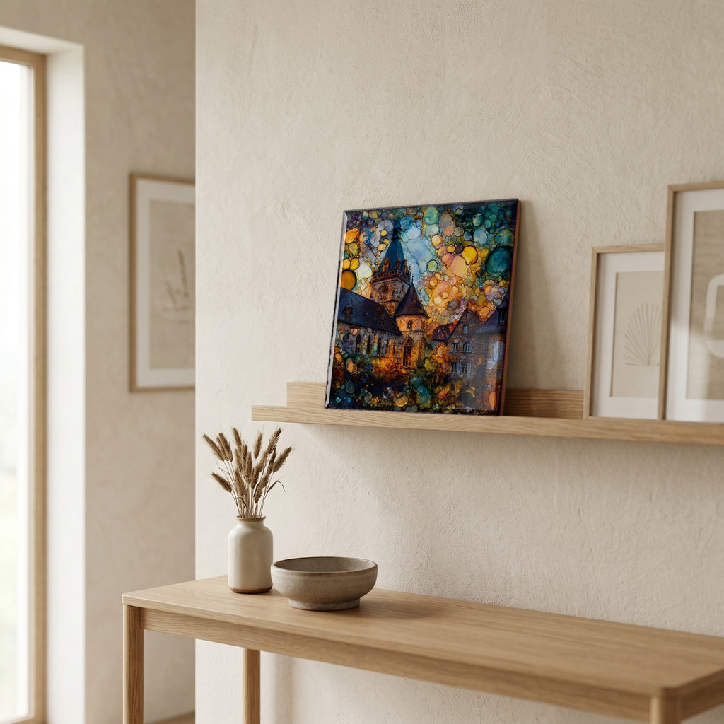 On a picture ledge, where the light comes in.