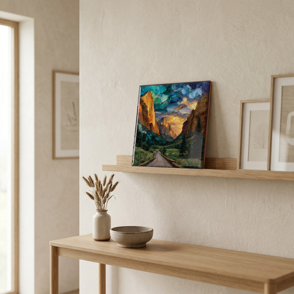 In the entryway, first thing you see.