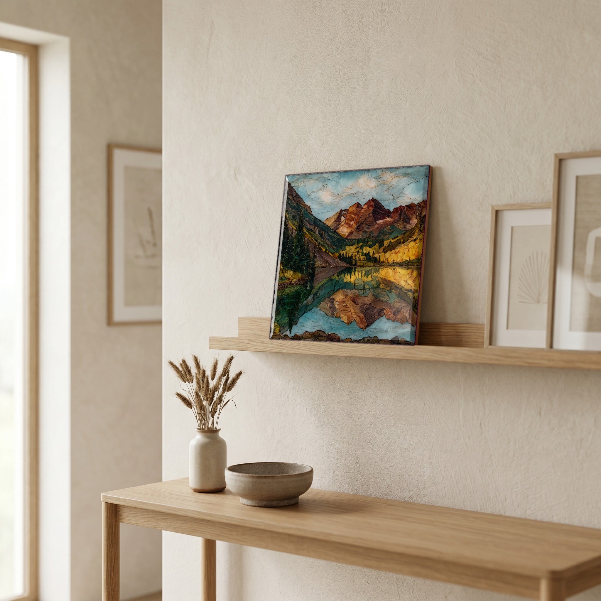 In the entryway, first thing you see.