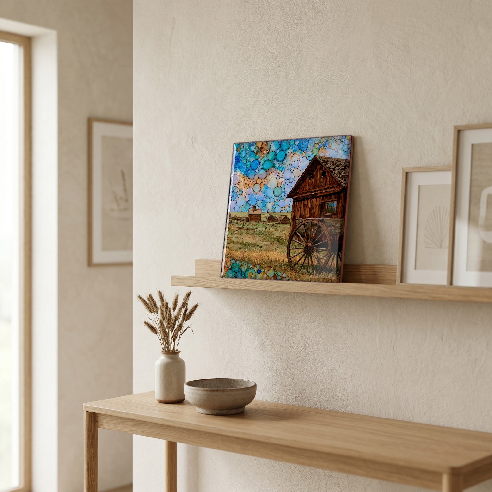 In the entryway, first thing you see.