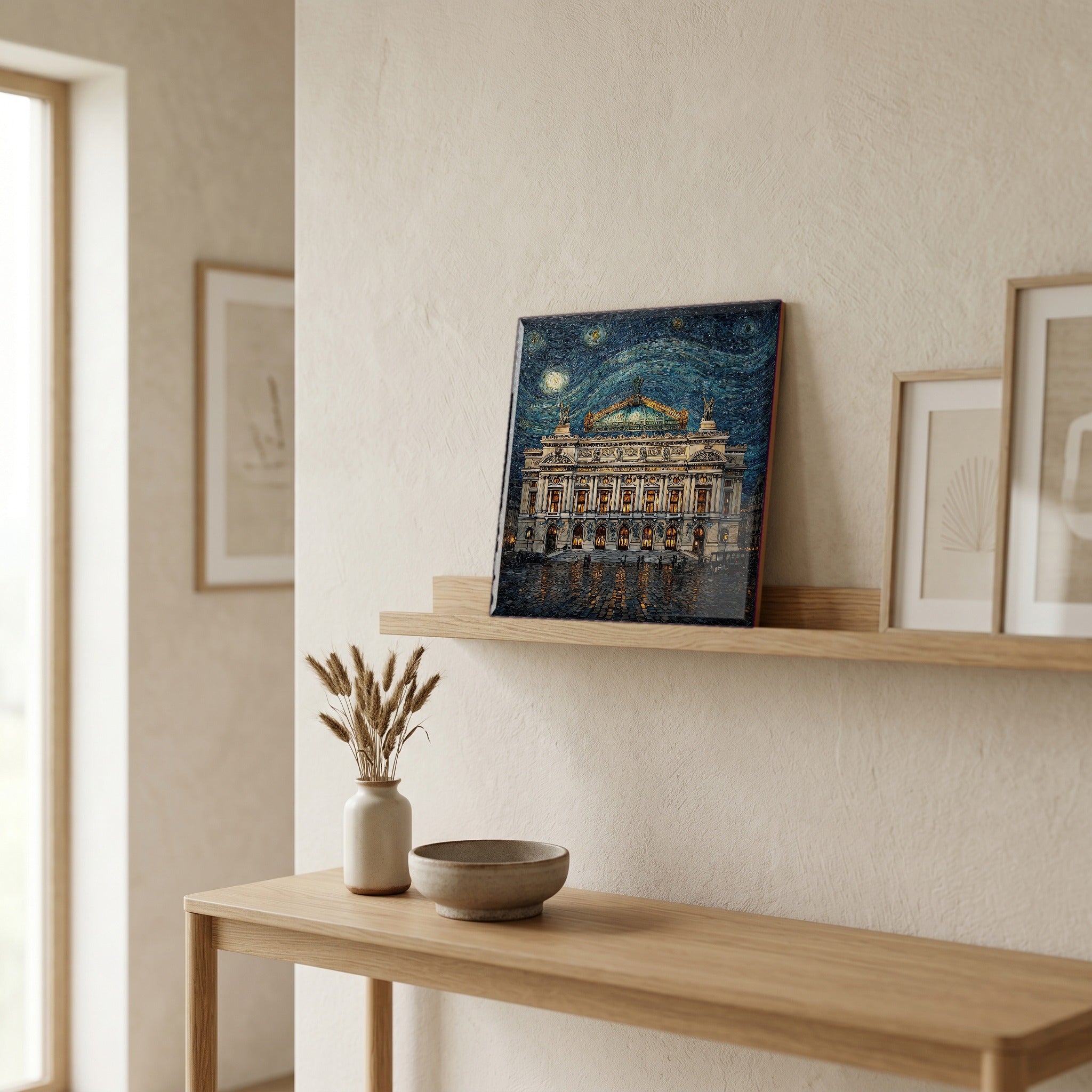 On a picture ledge, where the light comes in.