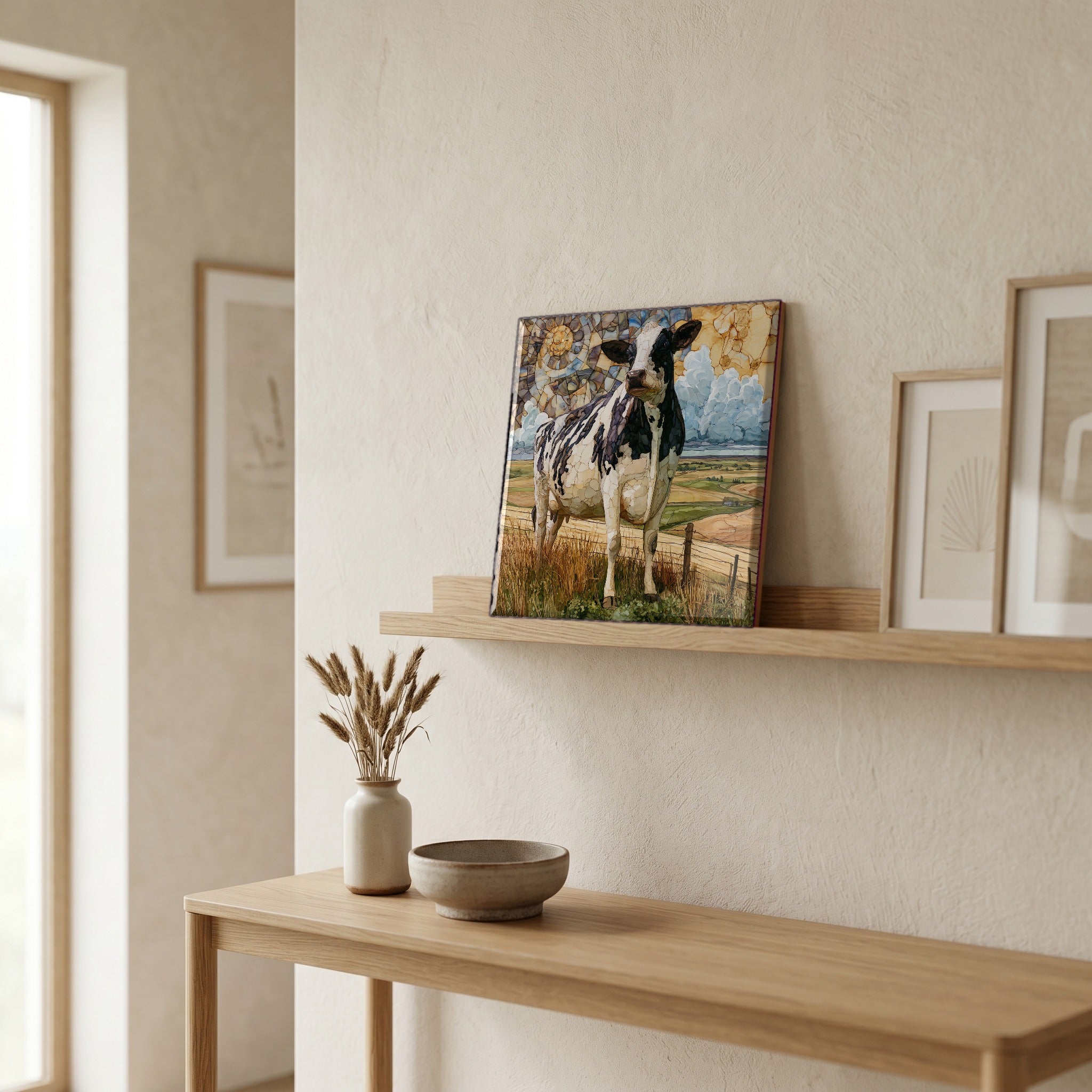 In the entryway, first thing you see.